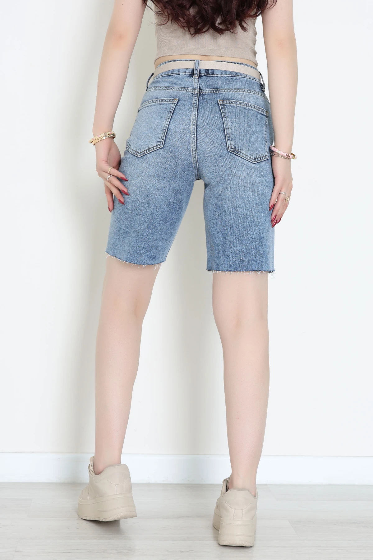 Kemerli Kot Şort Mavi - 2603780.1968.