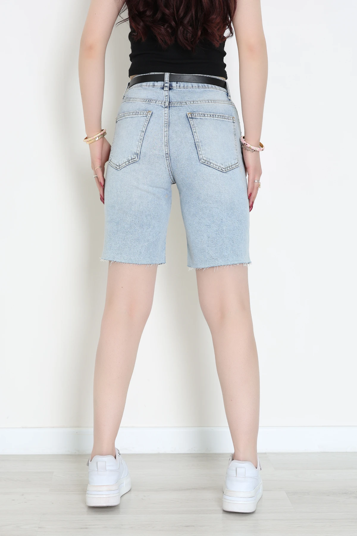 Kemerli Kot Şort Mavi - 2603781.1968.