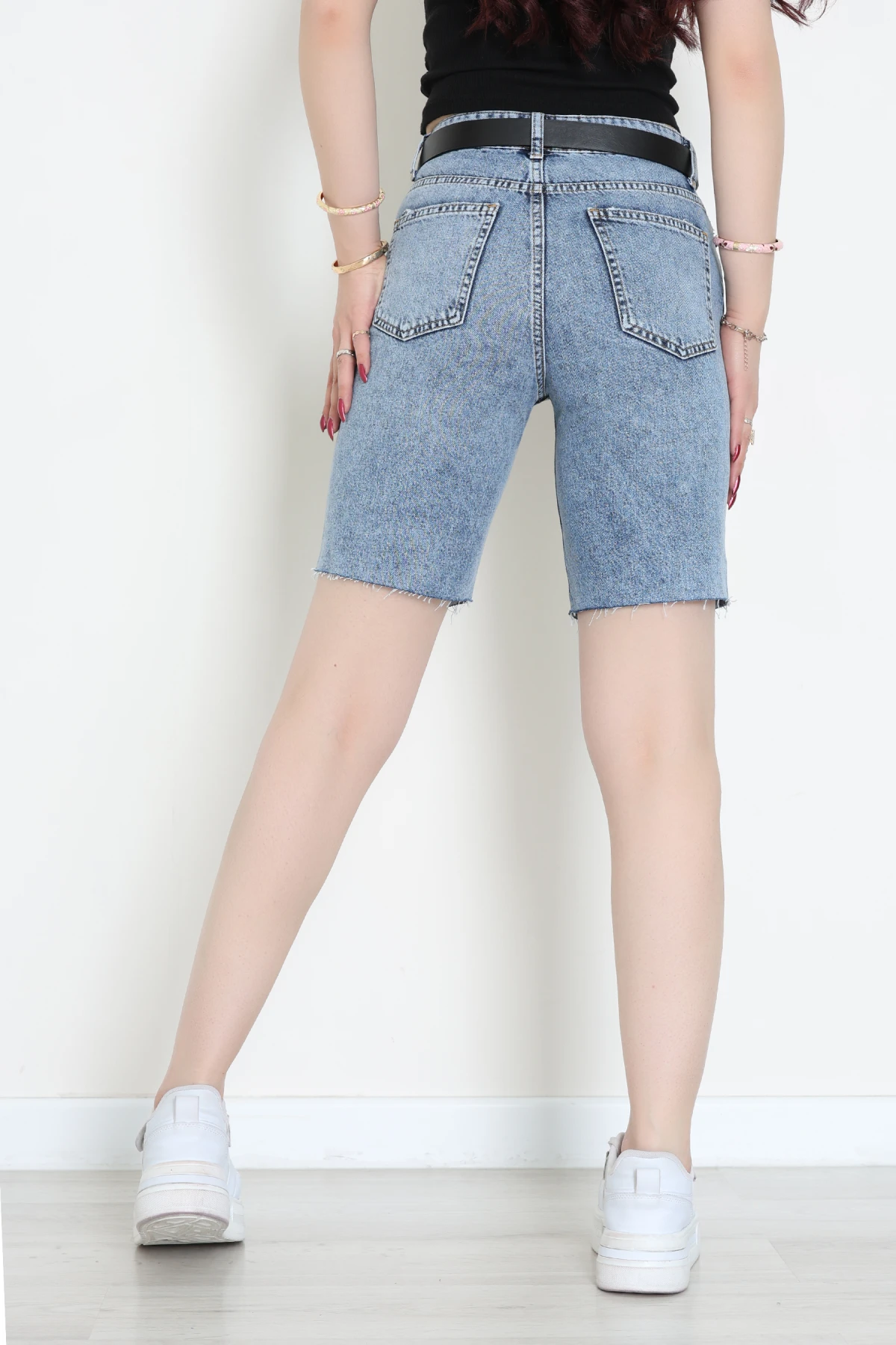 Kemerli Kot Şort Mavi - 2605801.1968.