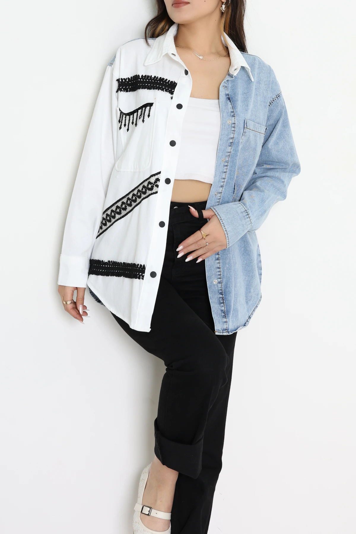 Aksesuar Detaylı Tensel Gömlek Beyaz - 2618.1367.