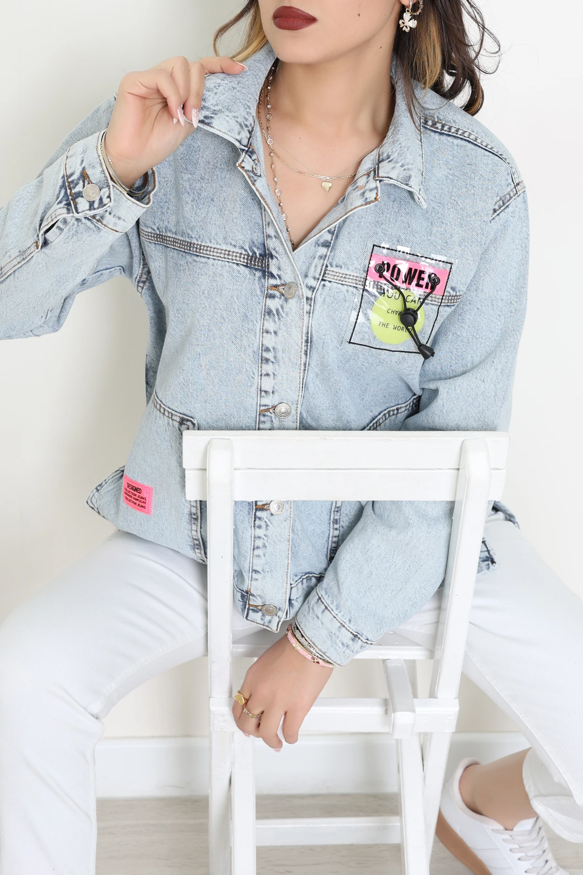 Armalı Kot Ceket Mavifuşya - 2727.1367.