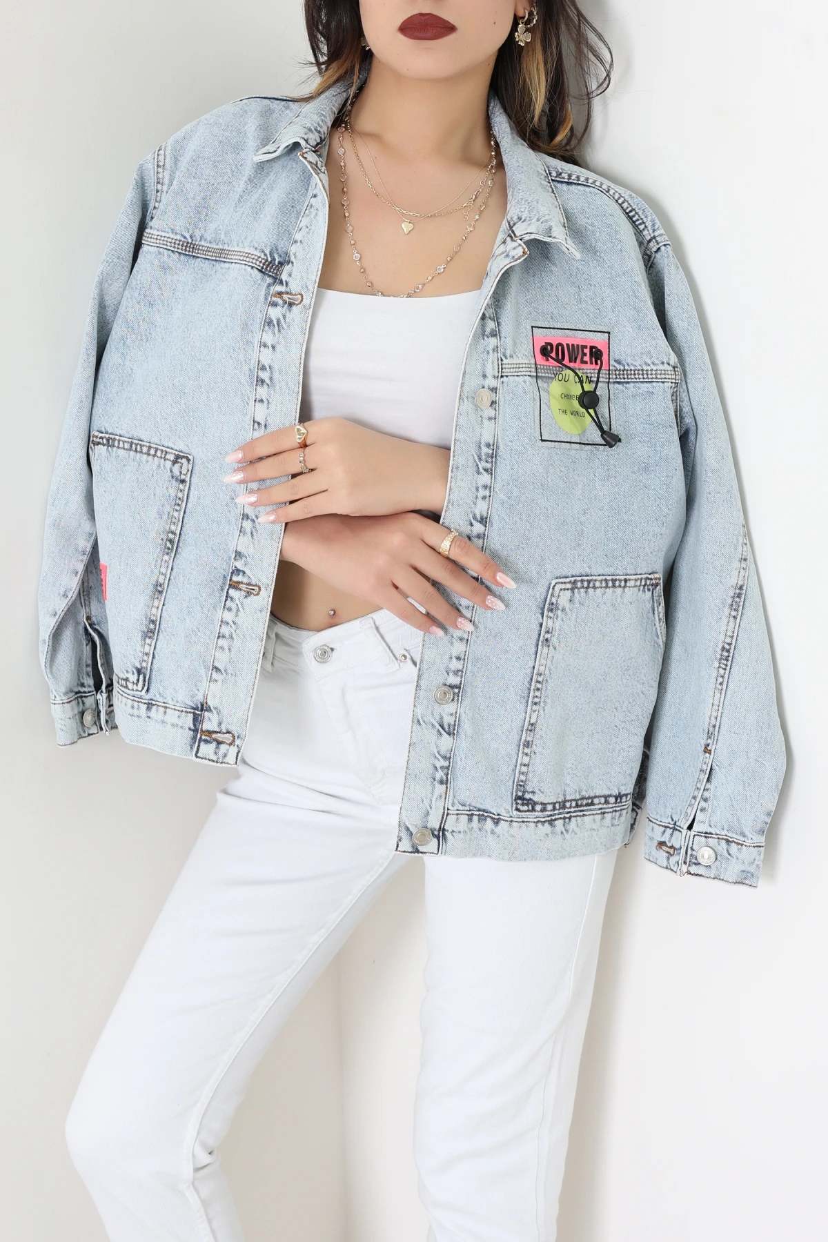 Armalı Kot Ceket Mavifuşya - 2727.1367.