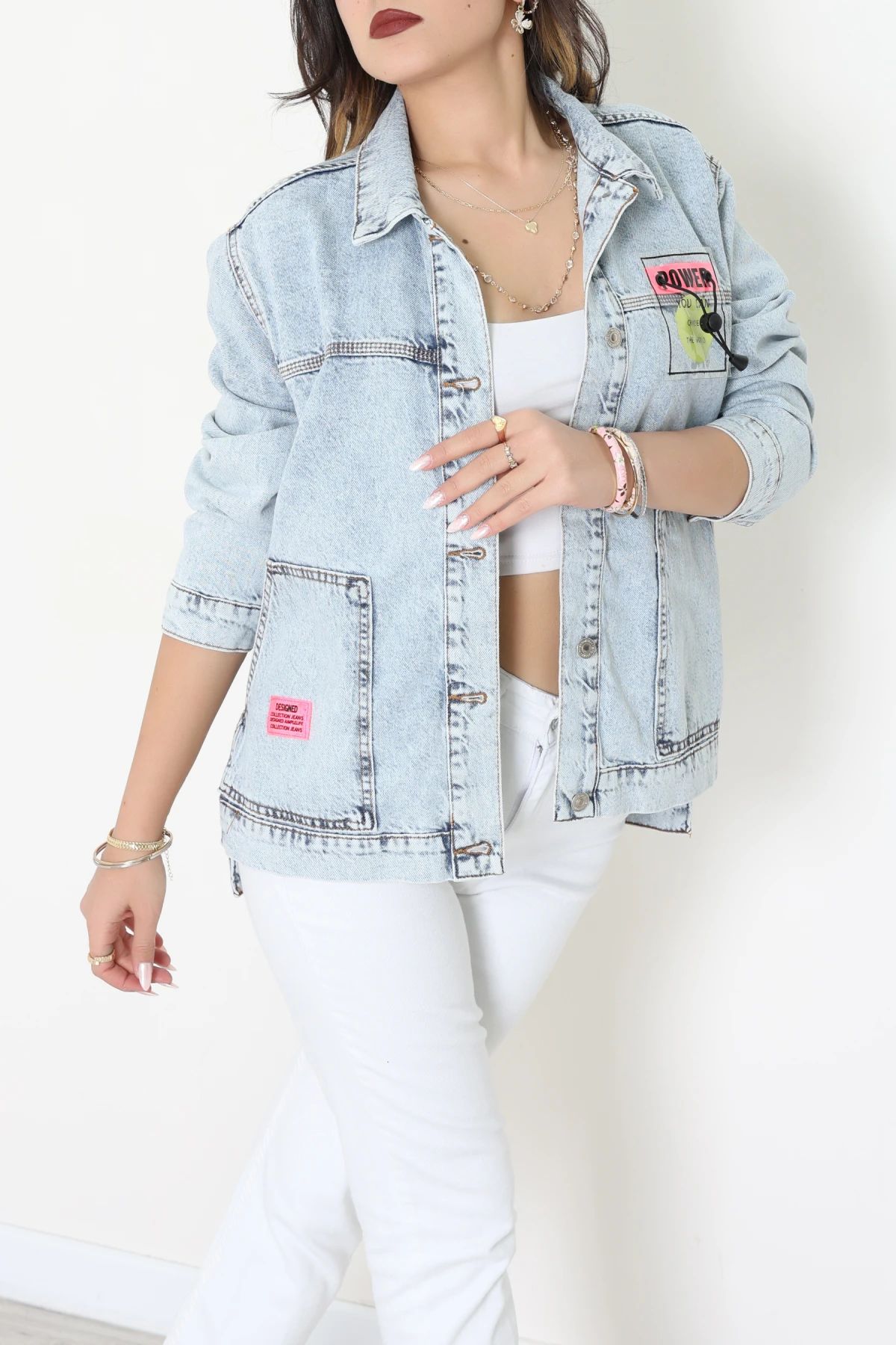 Armalı Kot Ceket Mavifuşya - 2727.1367.