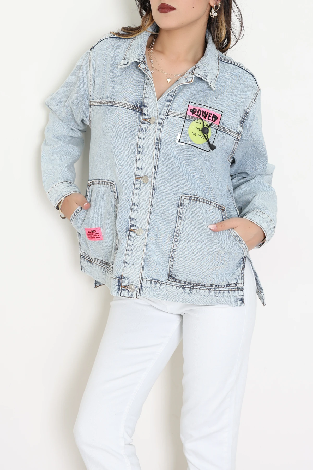 Armalı Kot Ceket Mavifuşya - 2727.1367.