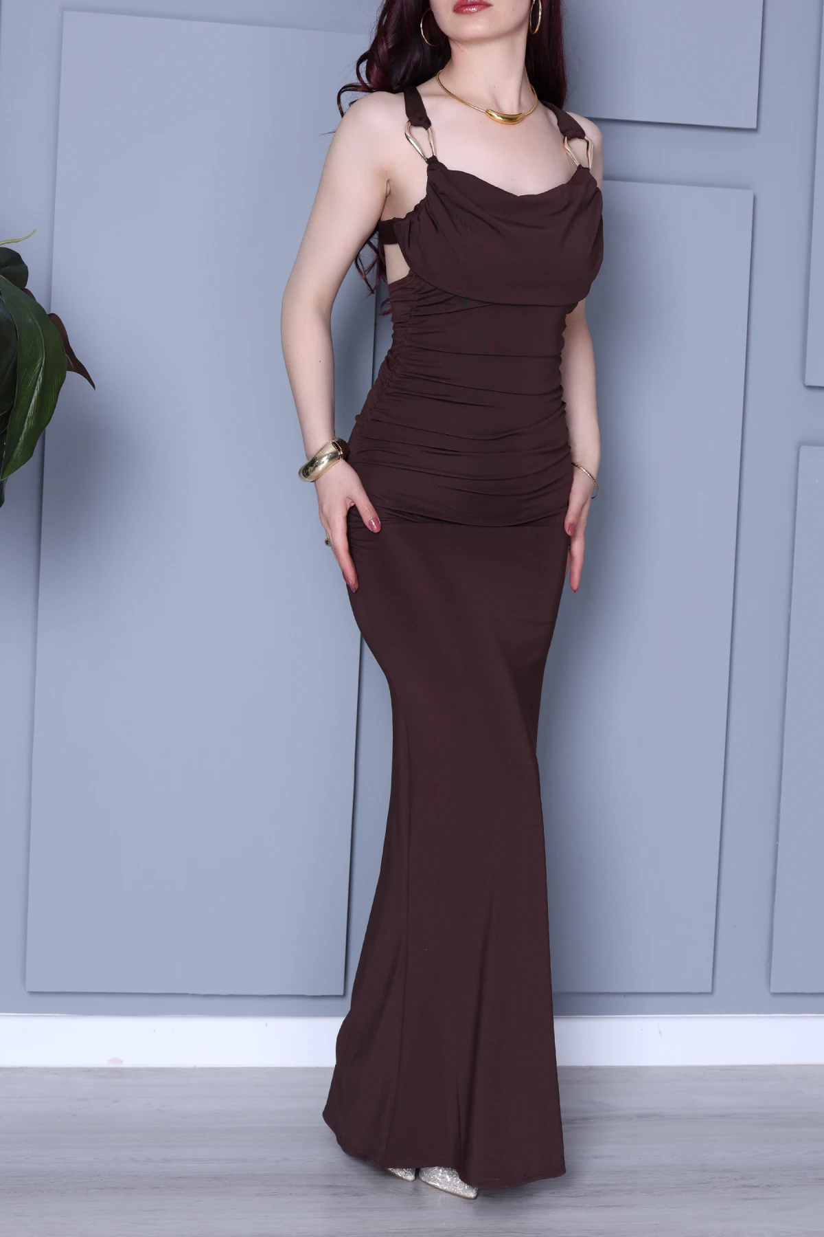 Aksesuar Detaylı Elbise Kahve - 2883.2149.