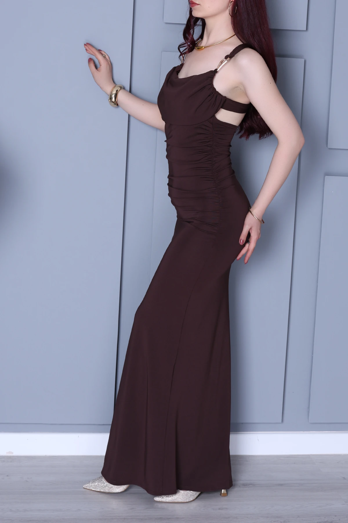 Aksesuar Detaylı Elbise Kahve - 2883.2149.