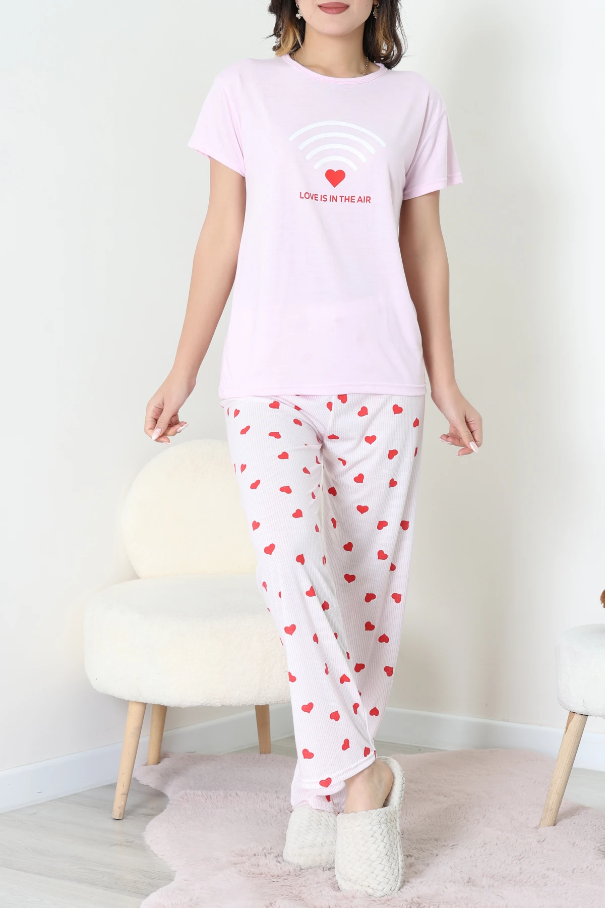 Bisiklet Yaka Kısa Kol Pijama Takımı Pembekalp - 304.1287.