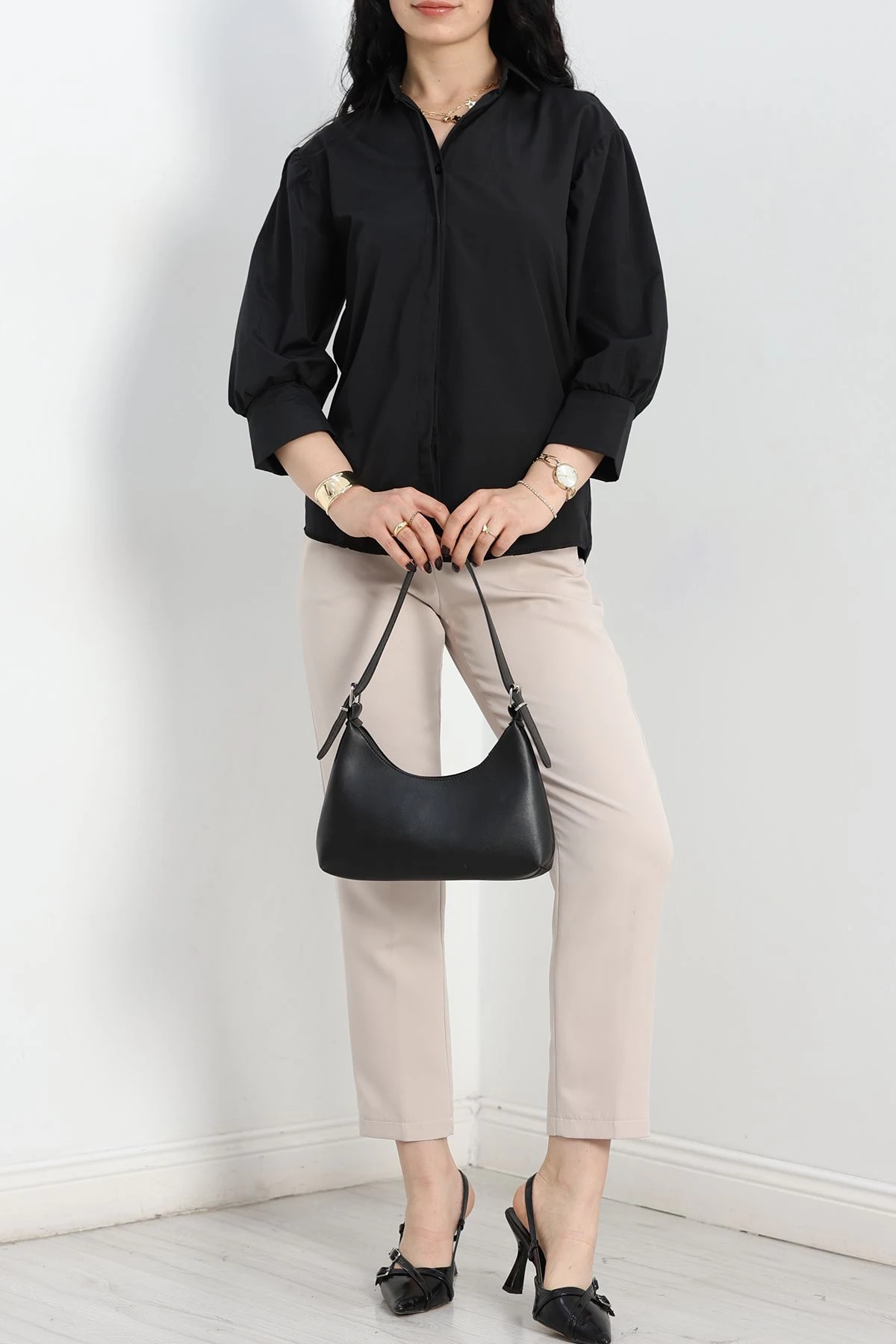 Balon Kol Gömlek Siyah - 30839.1949.