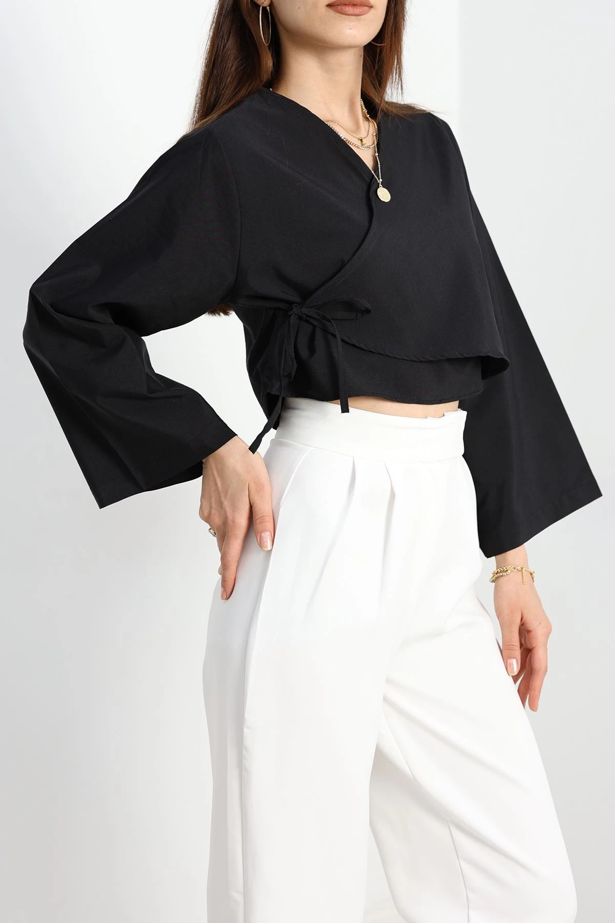 Bağlamalı Asimetrik Gömlek Siyah - 30872.1949.