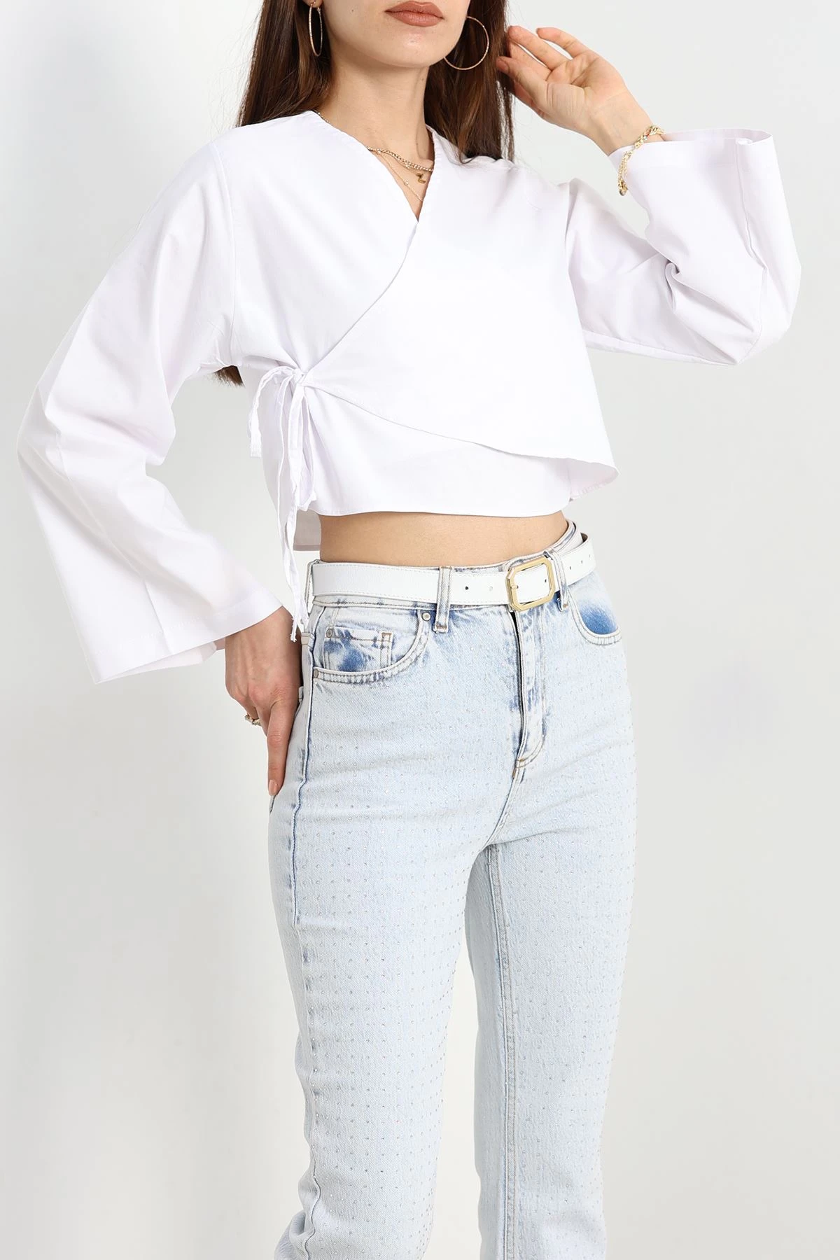 Bağlamalı Asimetrik Gömlek Beyaz - 30872.1949.