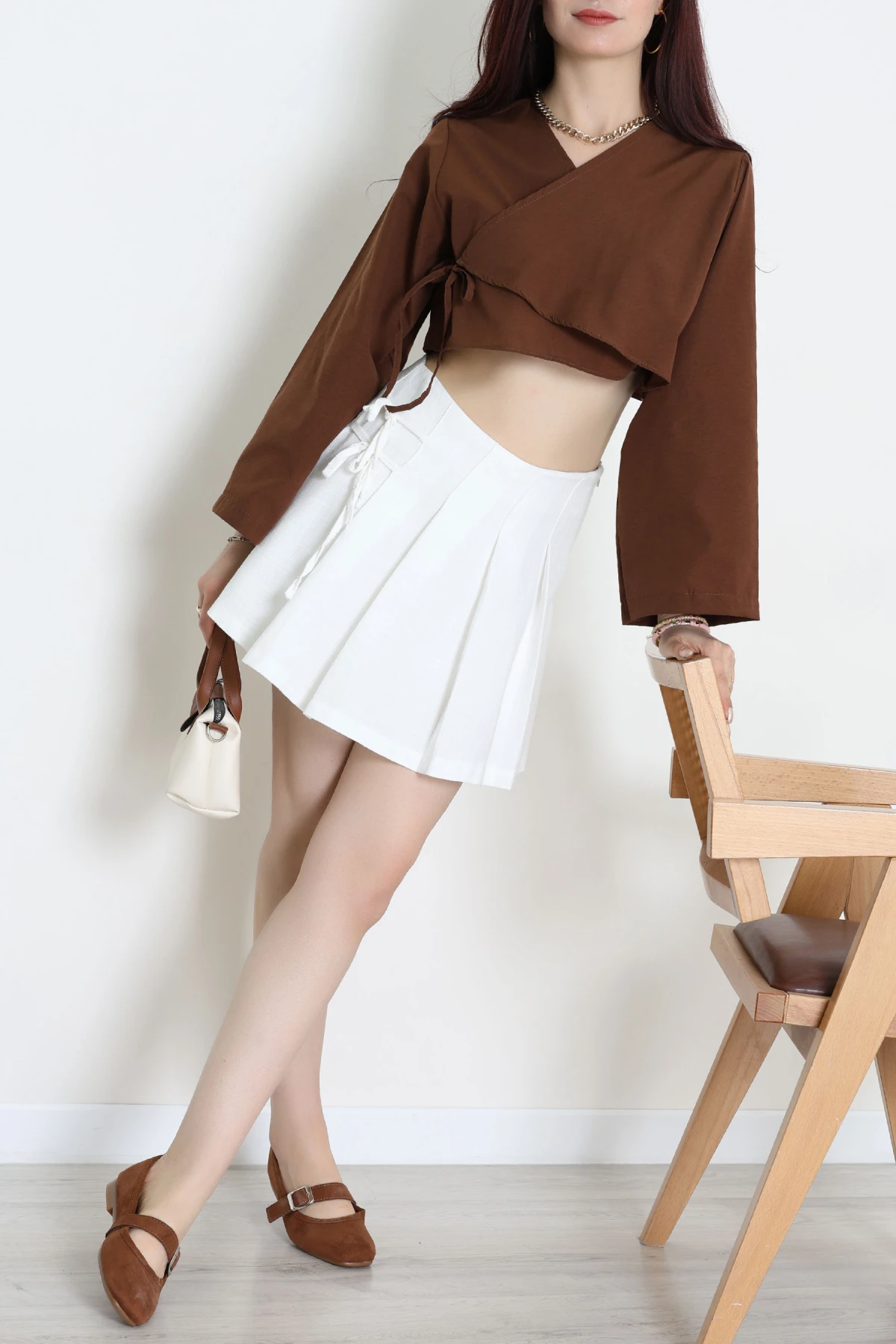 Bağlamalı Asimetrik Gömlek Kahve - 30872.1949.