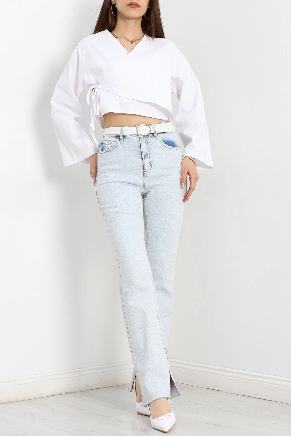 Bağlamalı Asimetrik Gömlek Beyaz - 30872.1949.