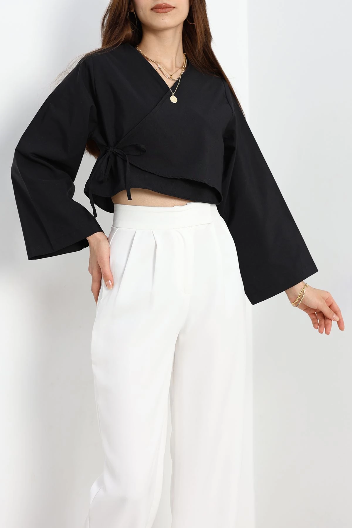 Bağlamalı Asimetrik Gömlek Siyah - 30872.1949.