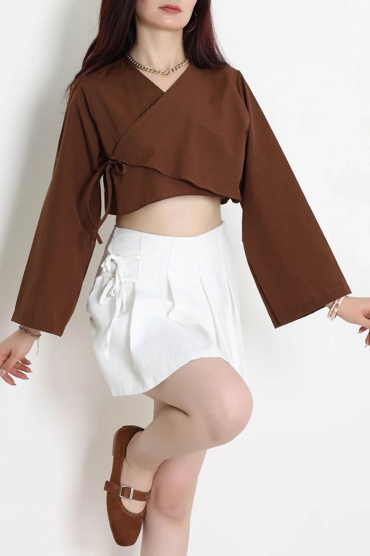 Bağlamalı Asimetrik Gömlek Kahve - 30872.1949.