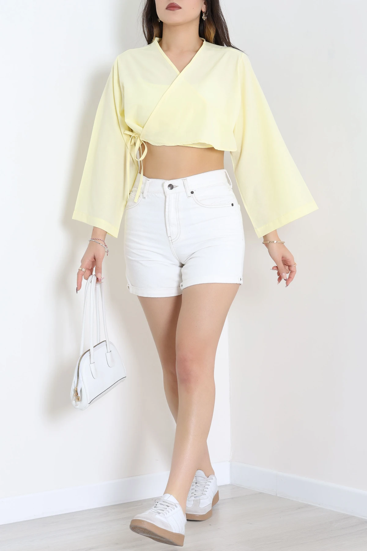 Bağlamalı Asimetrik Gömlek Sarı - 30872.1949.