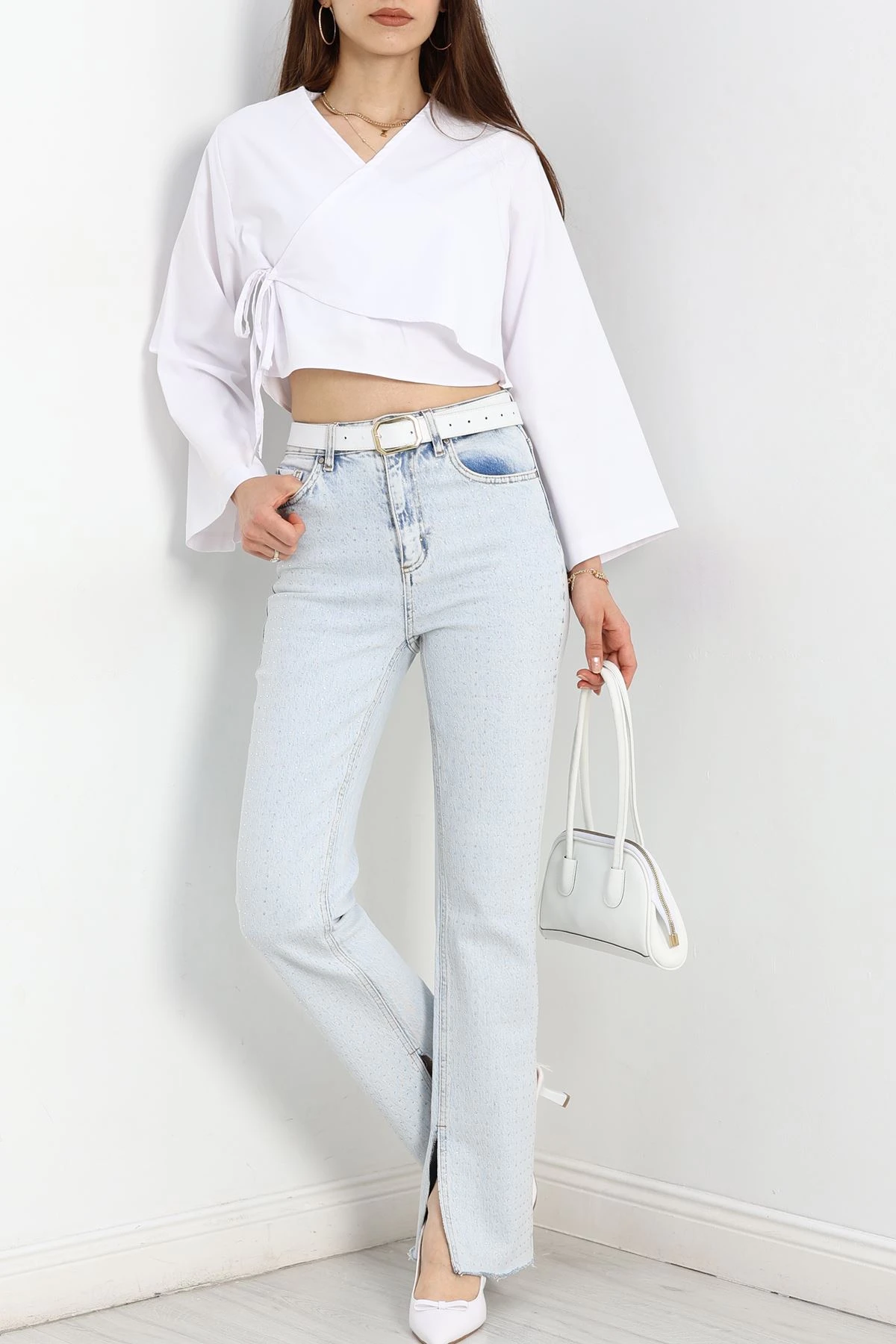 Bağlamalı Asimetrik Gömlek Beyaz - 30872.1949.