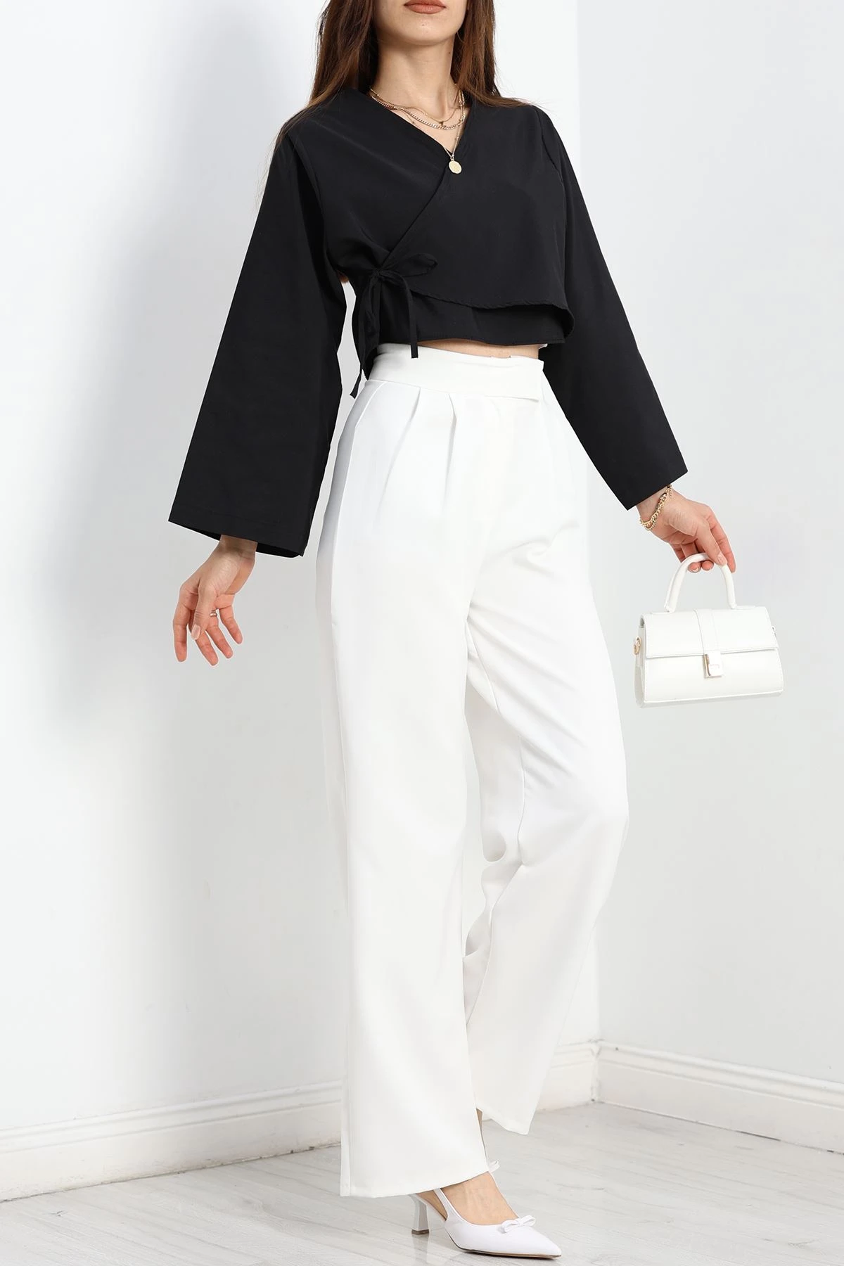 Bağlamalı Asimetrik Gömlek Siyah - 30872.1949.