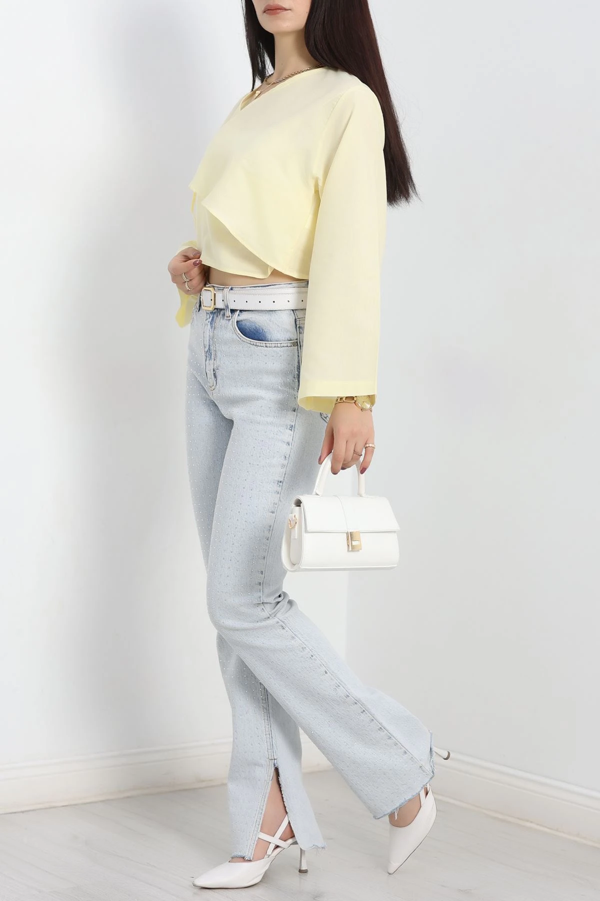 Bağlamalı Asimetrik Gömlek Tereyağsarı - 30872.1949.