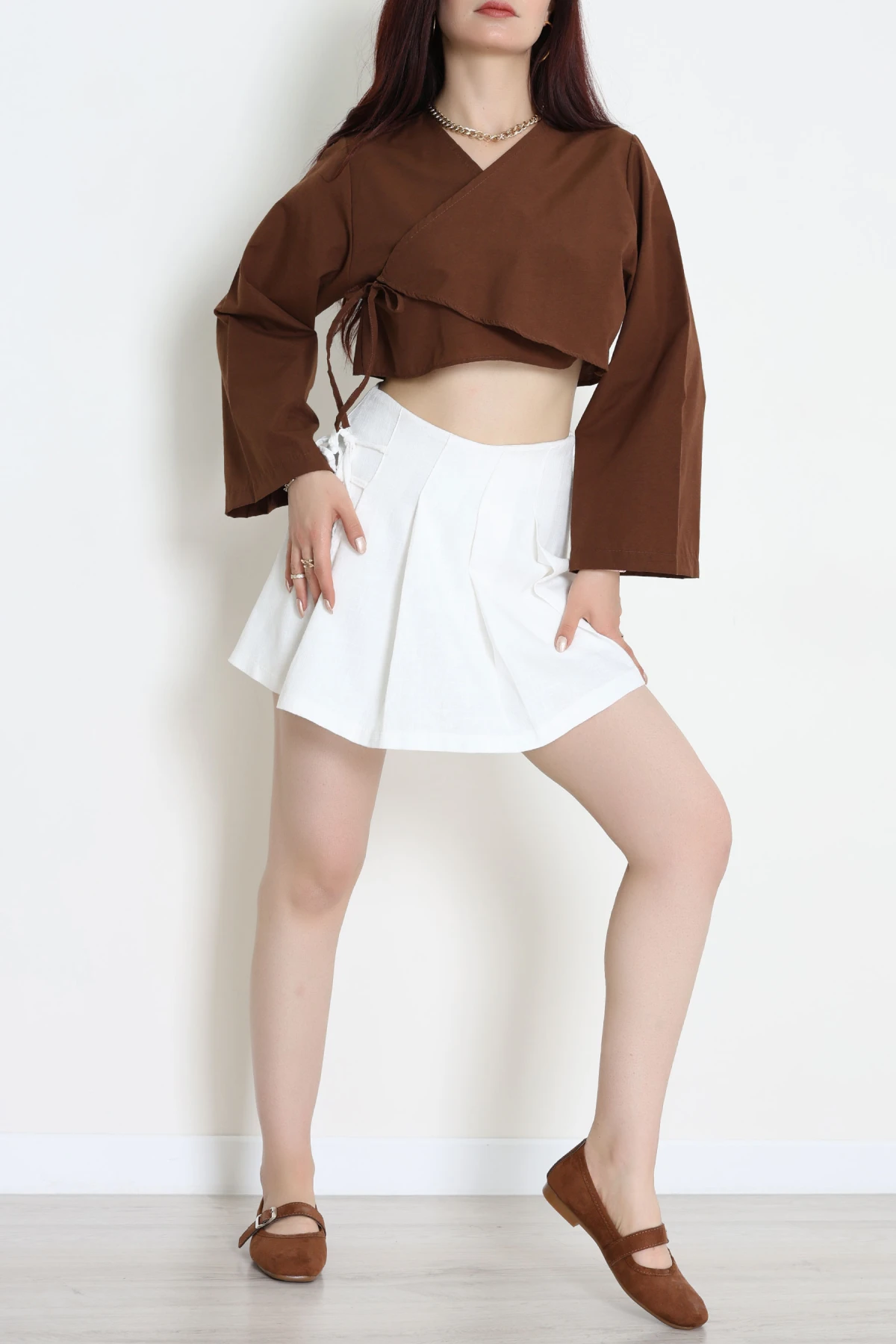 Bağlamalı Asimetrik Gömlek Kahve - 30872.1949.