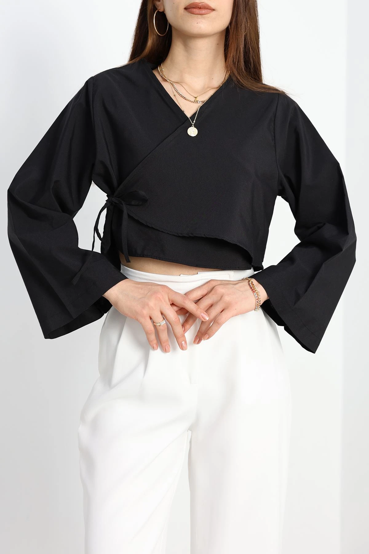 Bağlamalı Asimetrik Gömlek Siyah - 30872.1949.