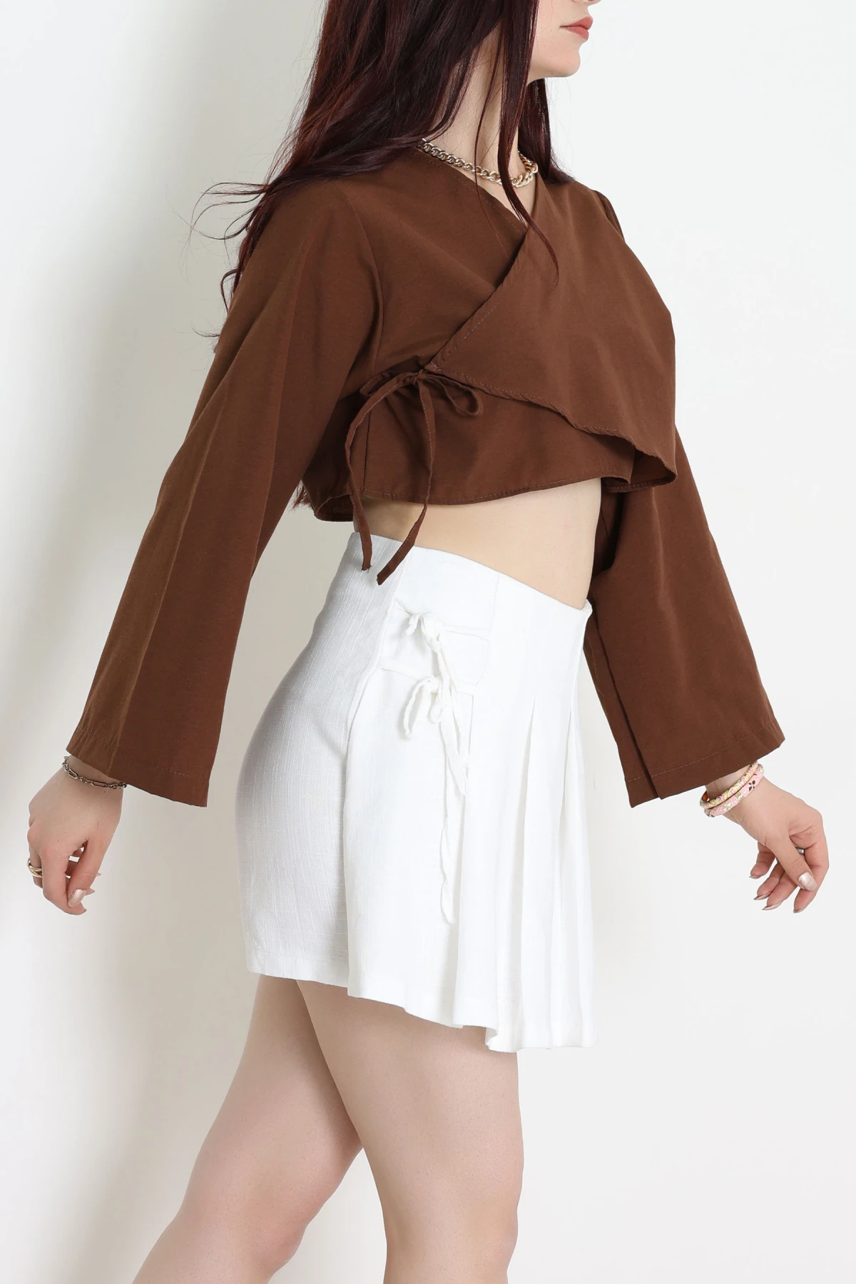 Bağlamalı Asimetrik Gömlek Kahve - 30872.1949.