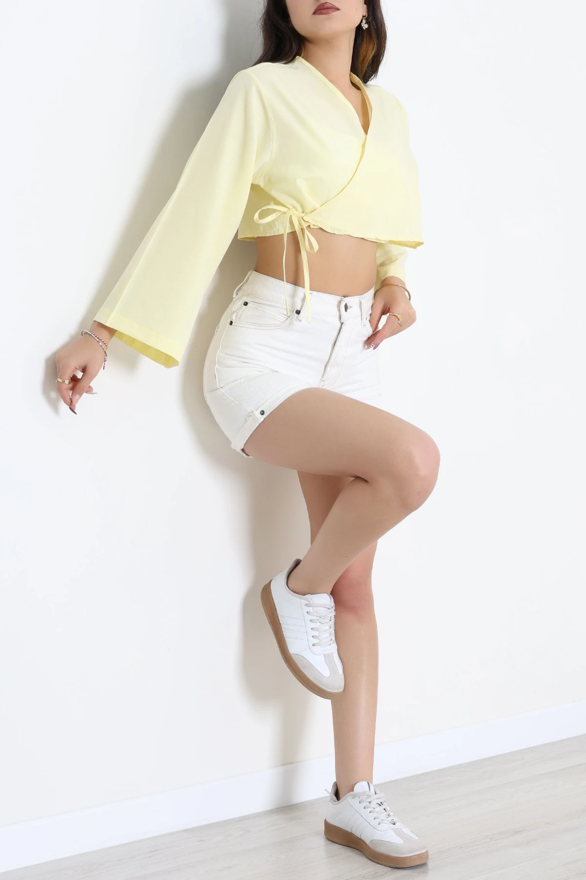 Bağlamalı Asimetrik Gömlek Sarı - 30872.1949.