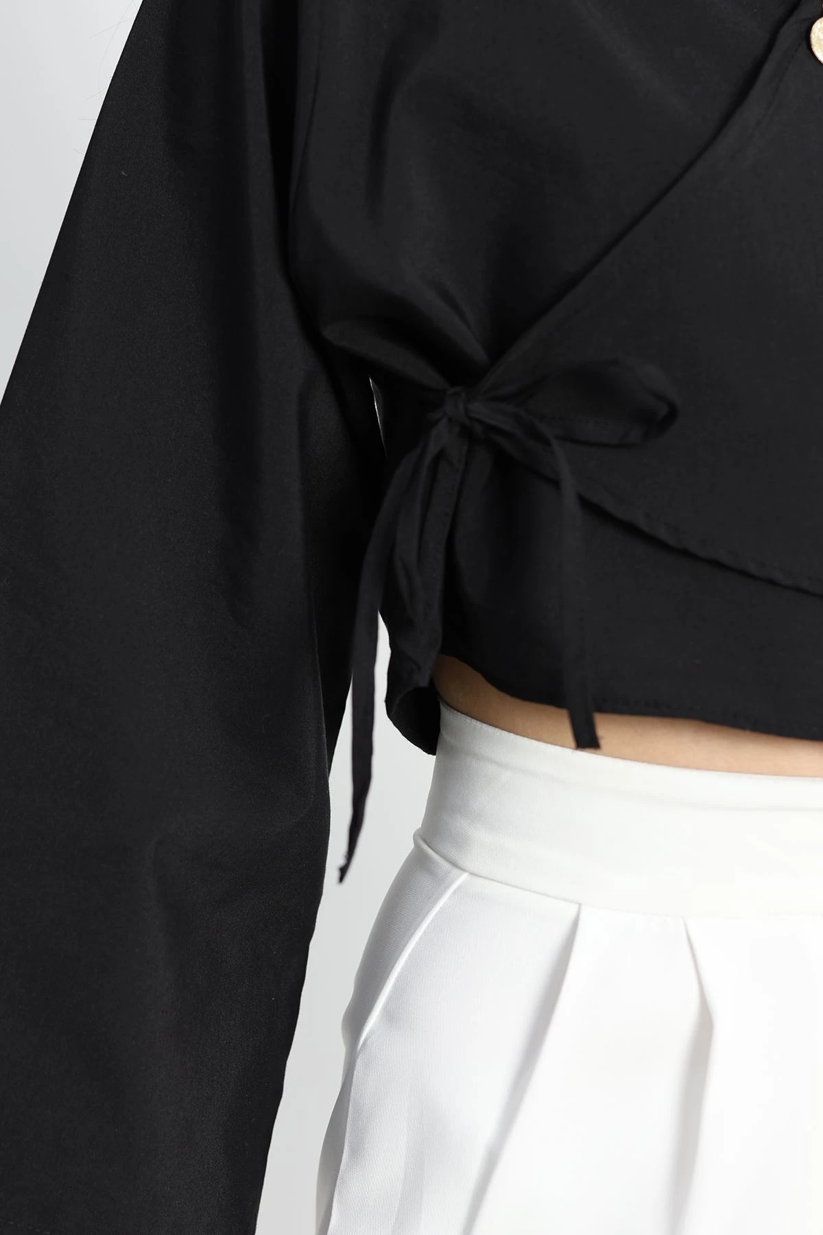 Bağlamalı Asimetrik Gömlek Siyah - 30872.1949.