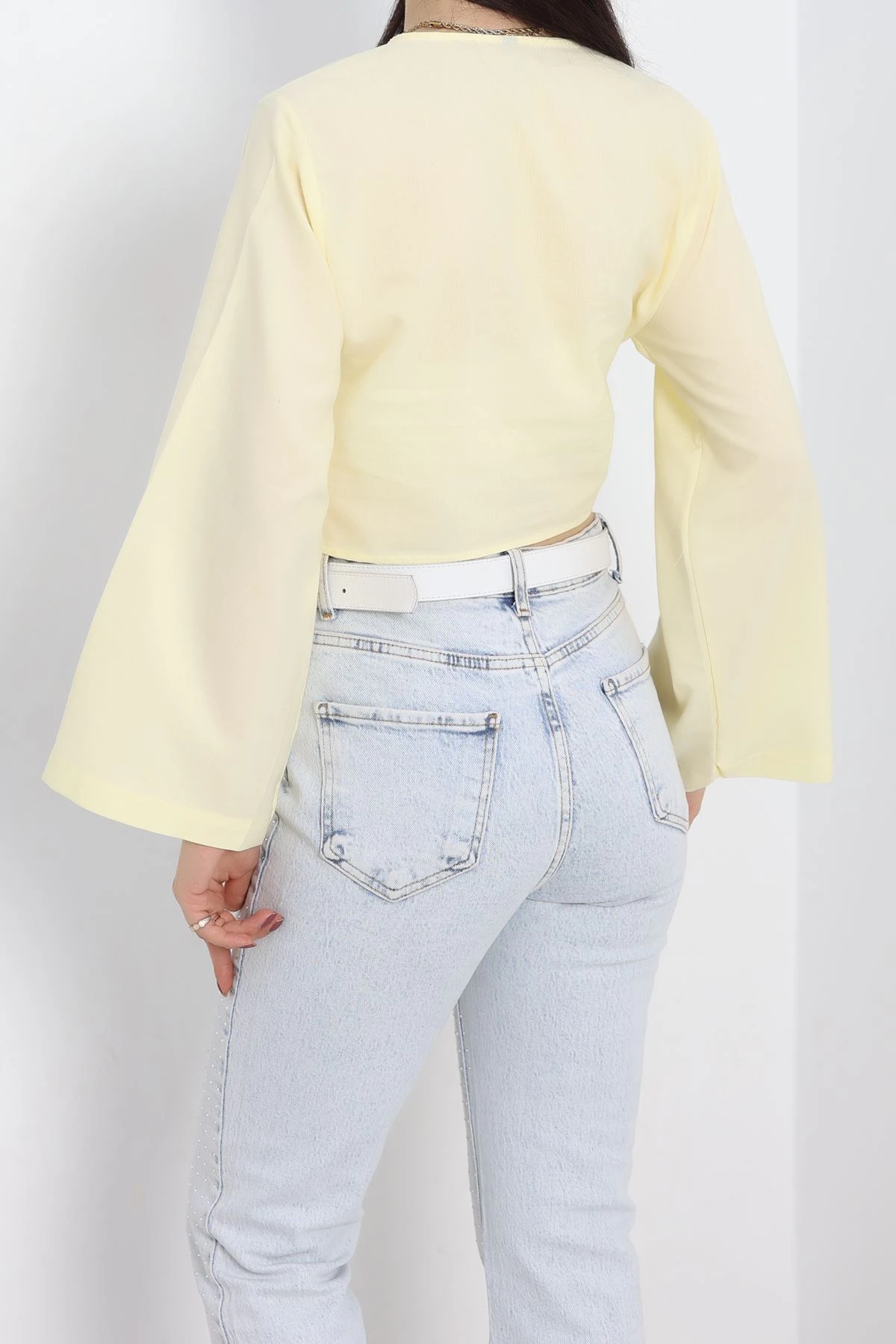 Bağlamalı Asimetrik Gömlek Tereyağsarı - 30872.1949.