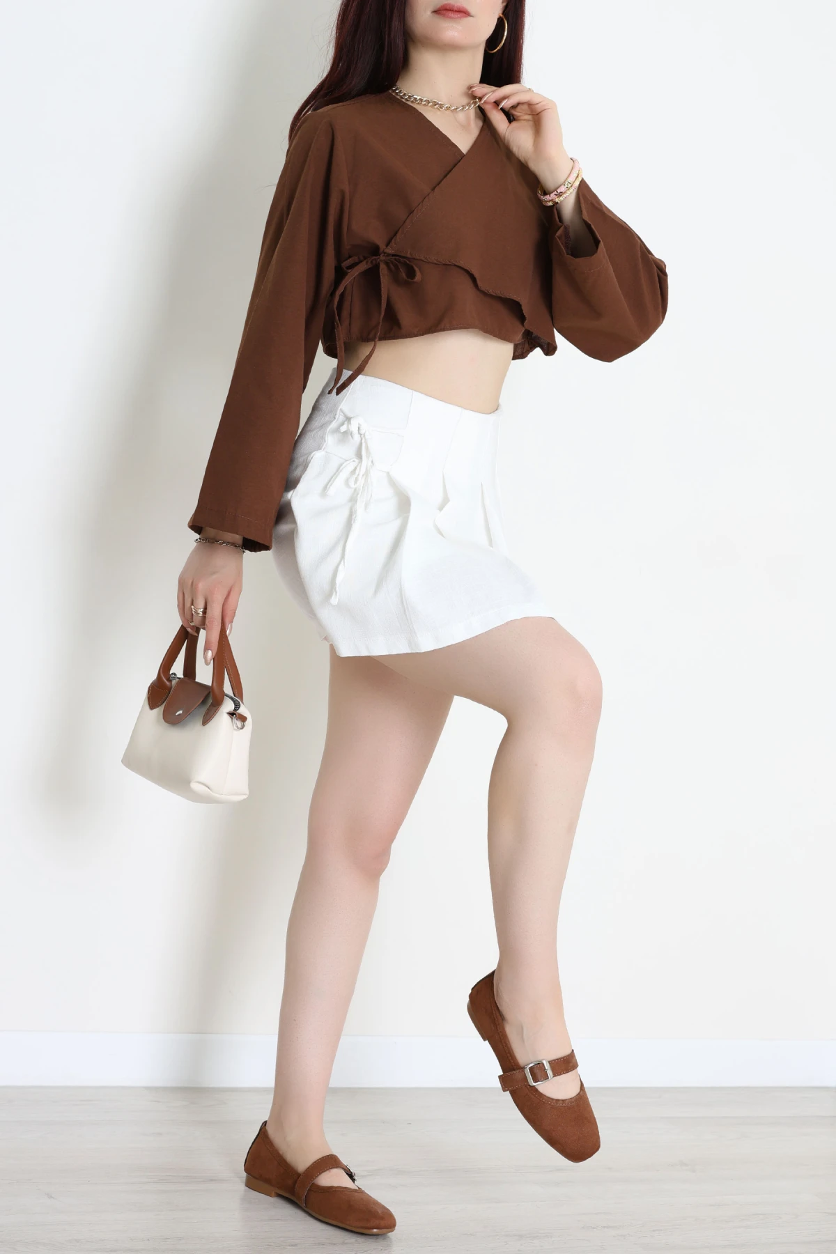 Bağlamalı Asimetrik Gömlek Kahve - 30872.1949.