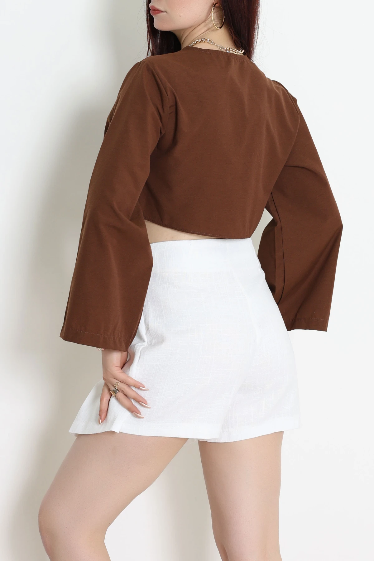 Bağlamalı Asimetrik Gömlek Kahve - 30872.1949.