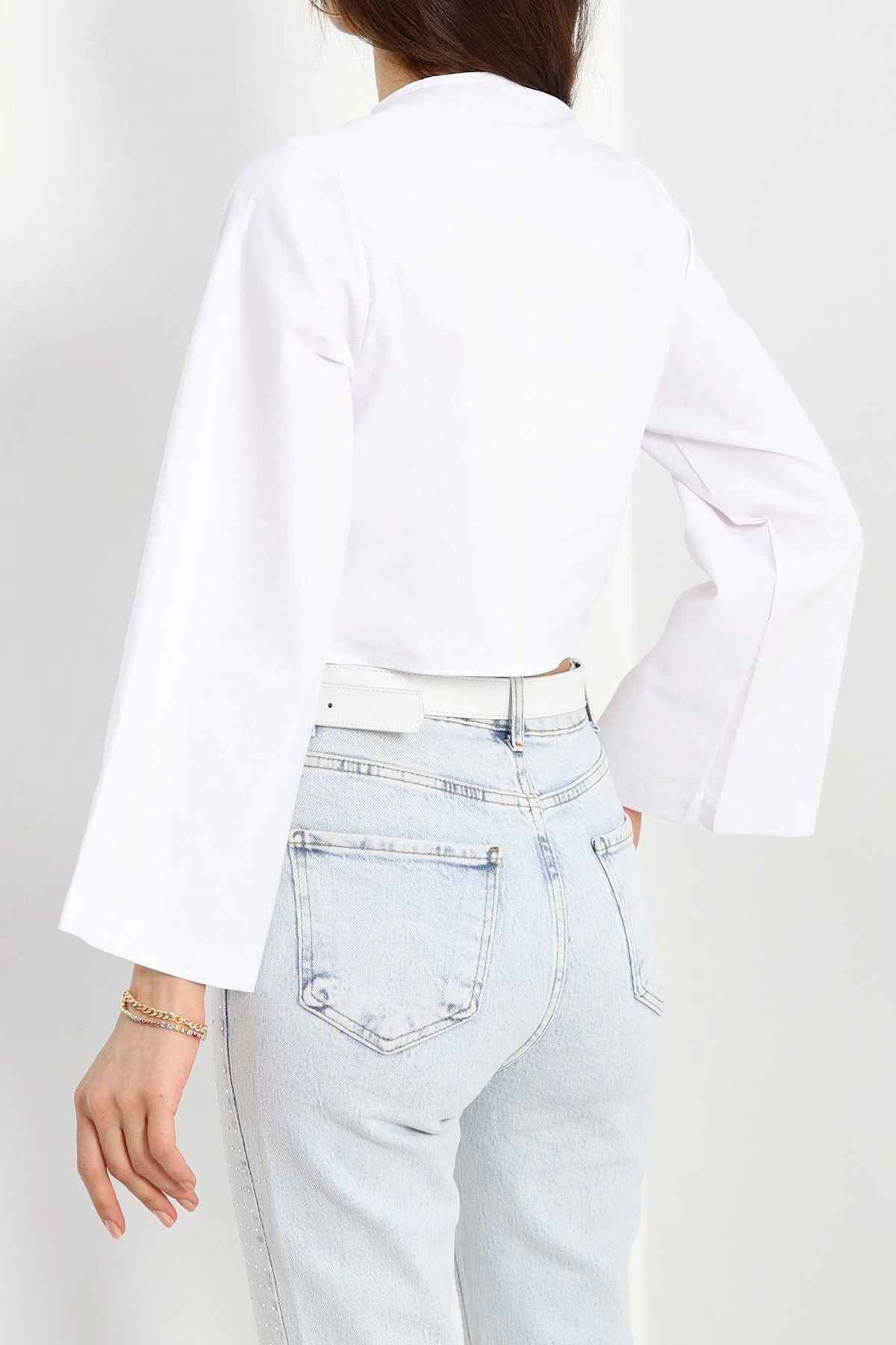 Bağlamalı Asimetrik Gömlek Beyaz - 30872.1949.