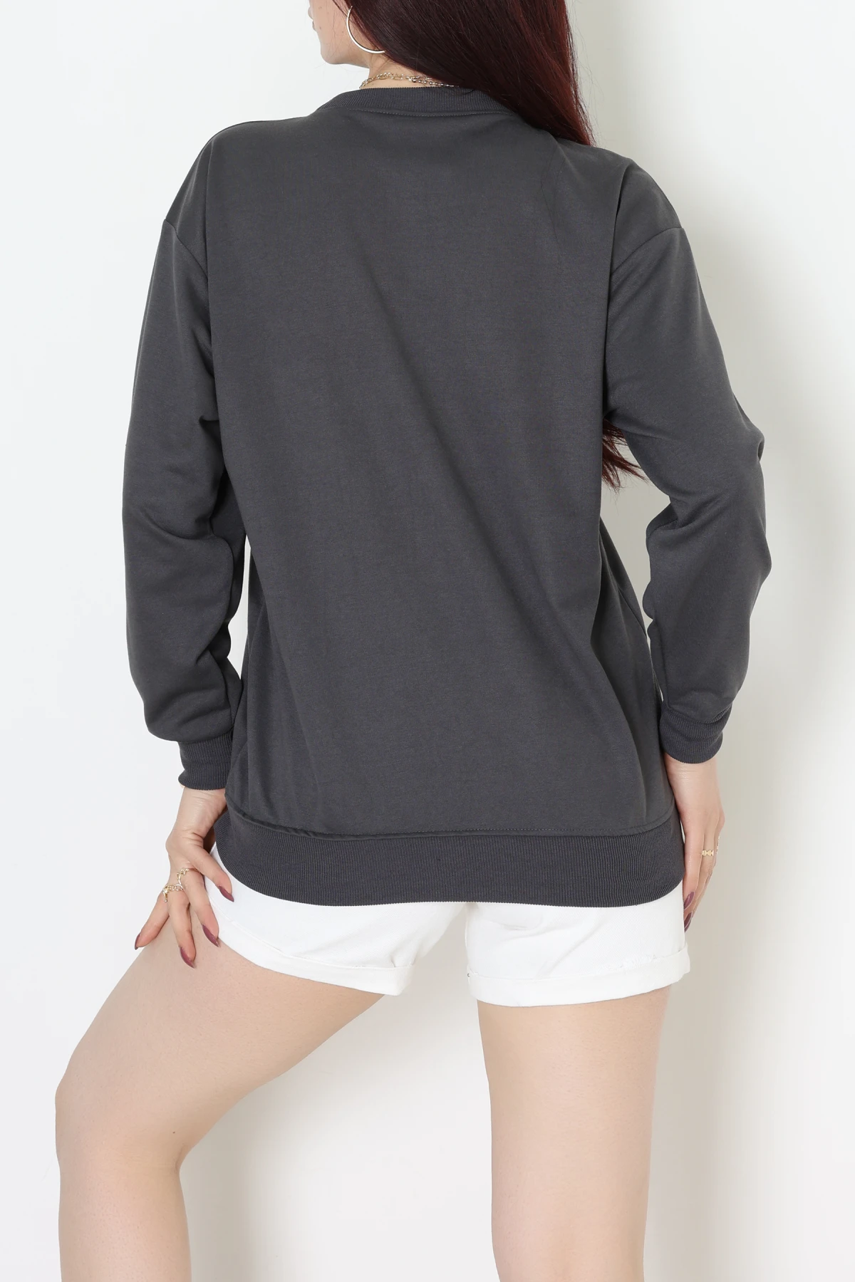 2 İplik Baskılı Sweatshirt Antrasit - 31299.1878.