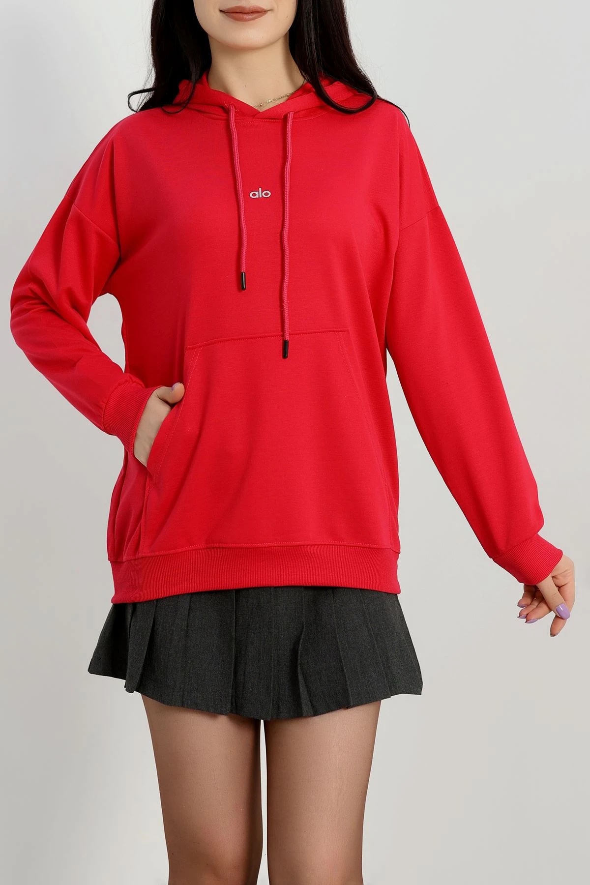 2 İplik Kapşonlu Baskılı Sweatshirt Fuşya - 31315.1878.