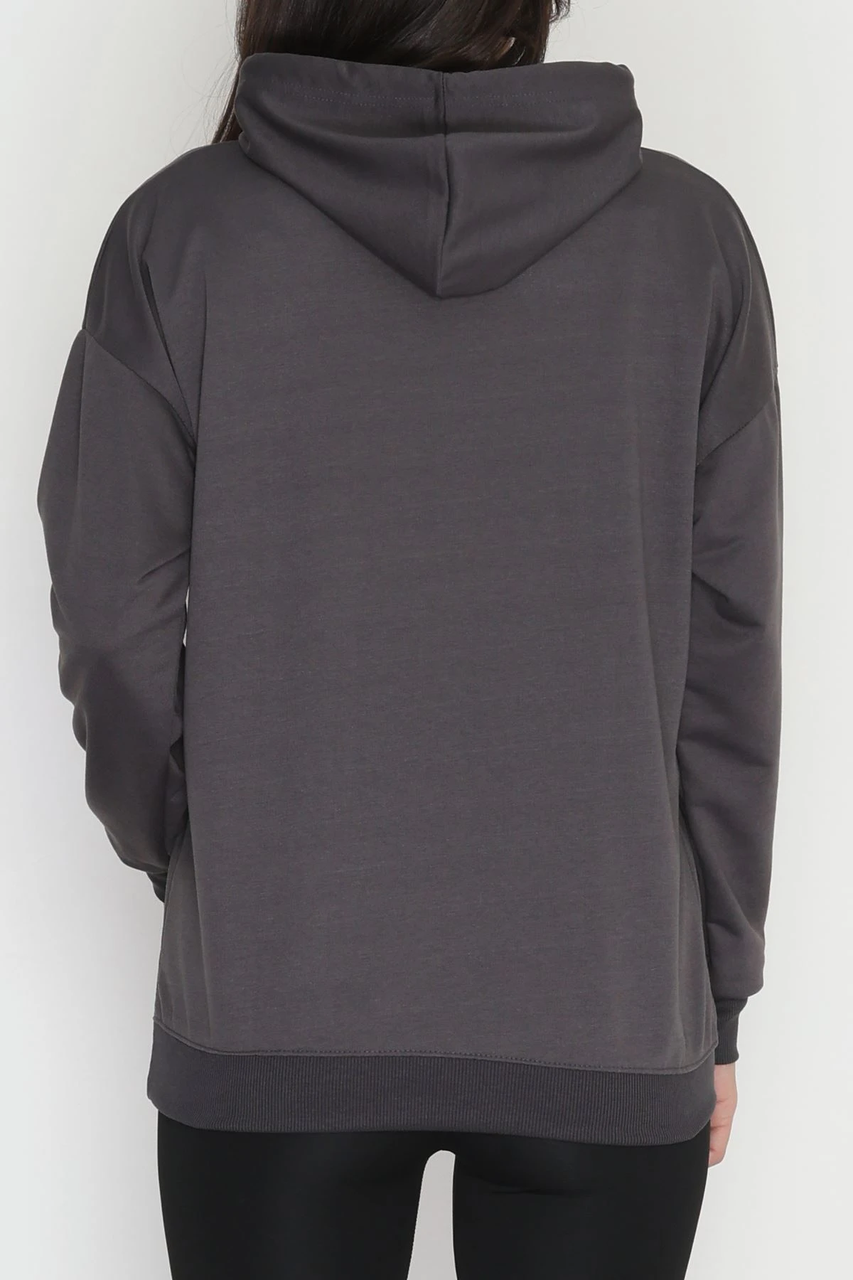 2 İplik Kapşonlu Baskılı Sweatshirt Antrasit - 31315.1878.