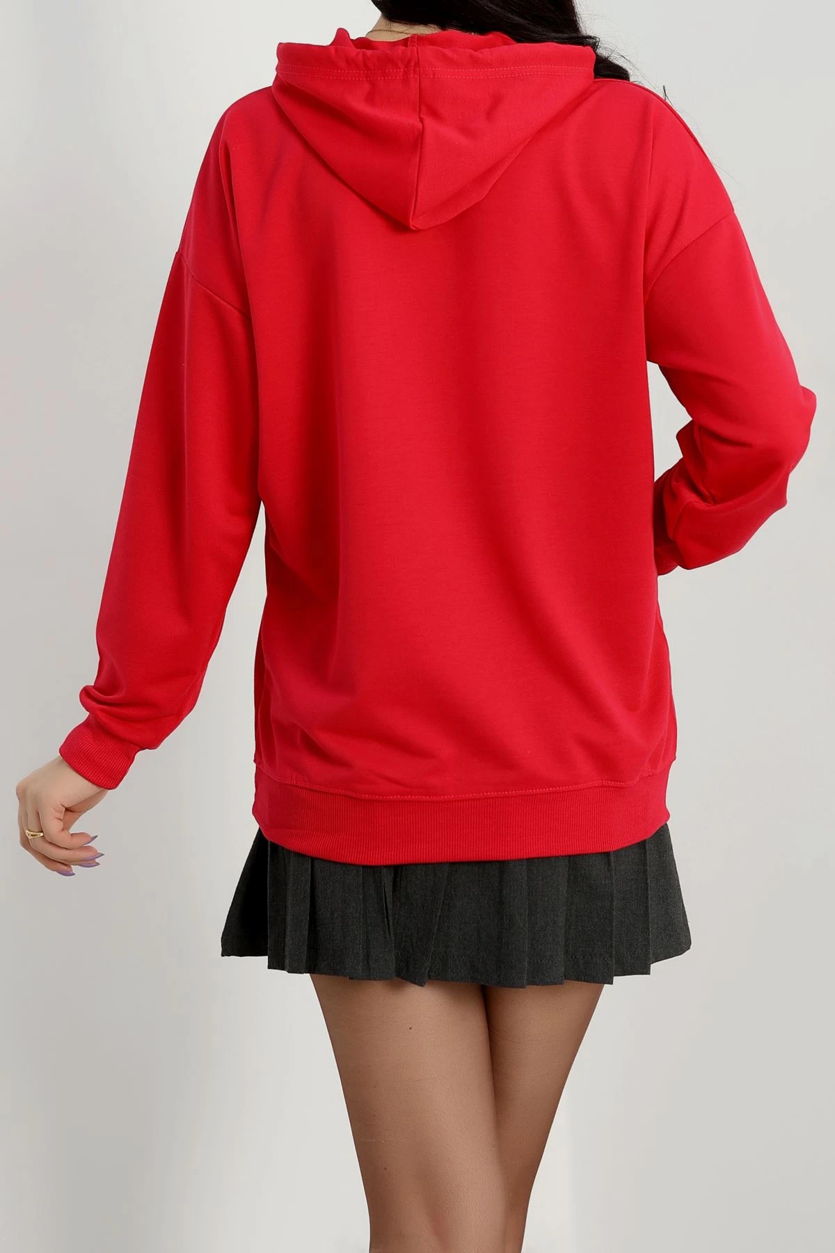 2 İplik Kapşonlu Baskılı Sweatshirt Fuşya - 31315.1878.