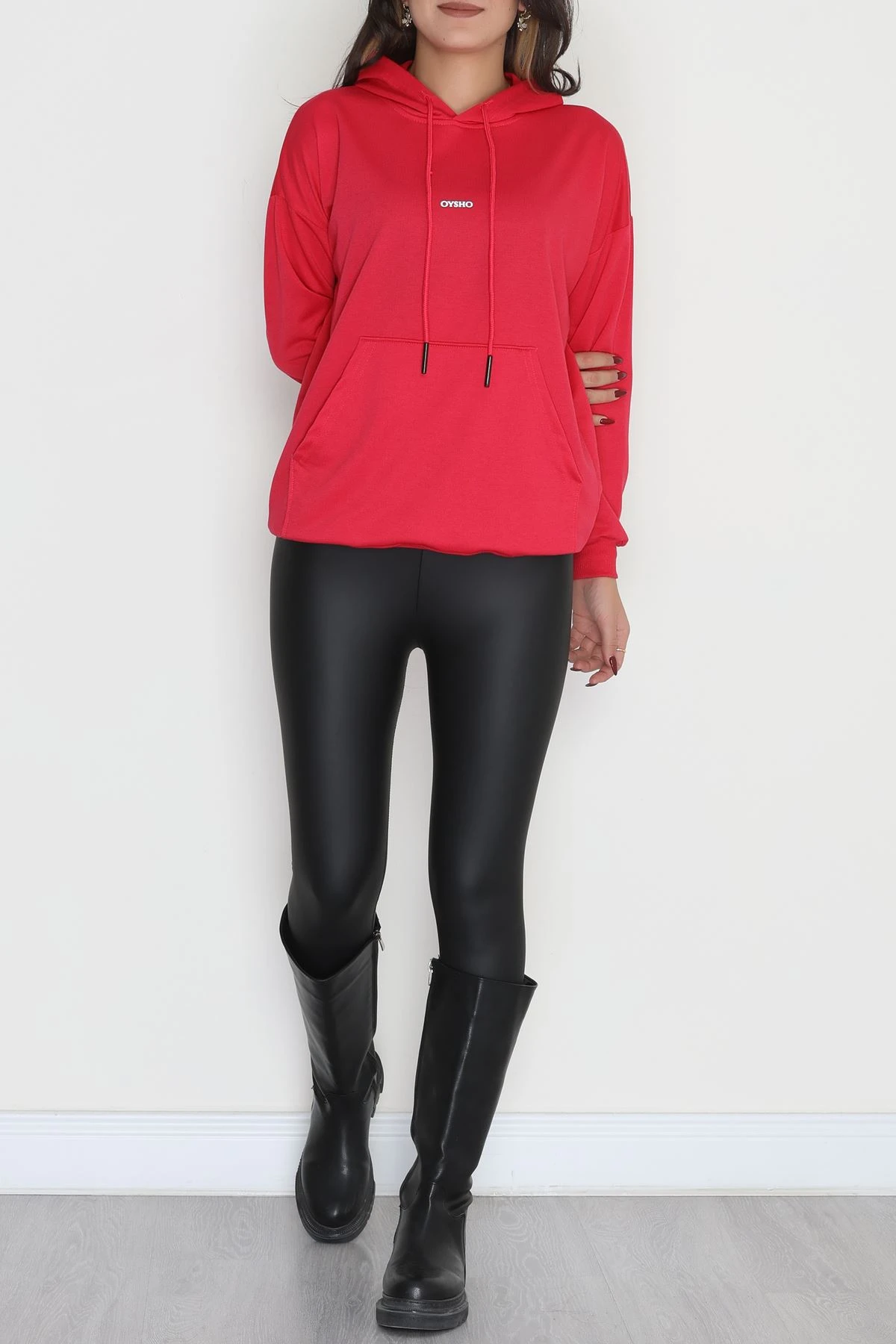 2 İplik Kapşonlu Baskılı Sweatshirt Fuşya - 31316.1878.