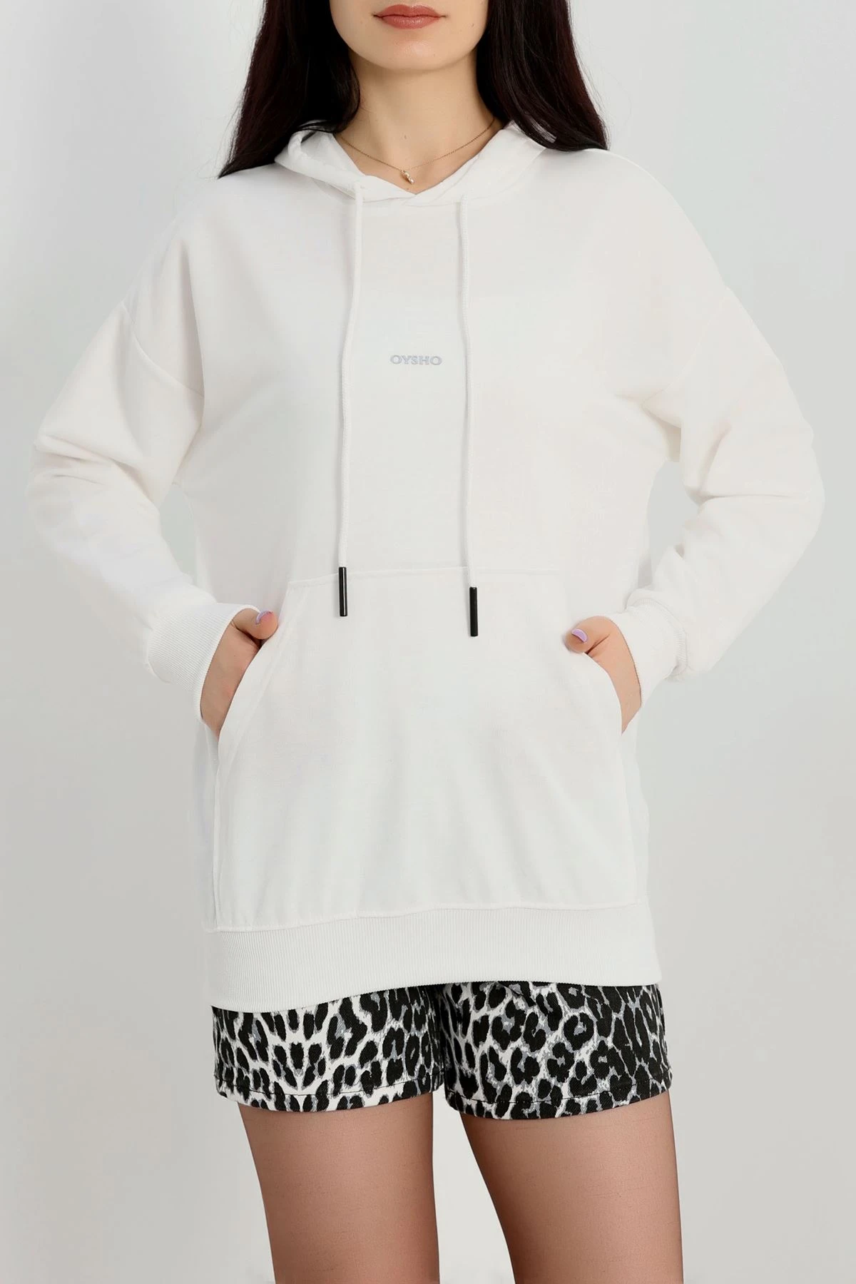 2 İplik Kapşonlu Baskılı Sweatshirt Ekru - 31316.1878.