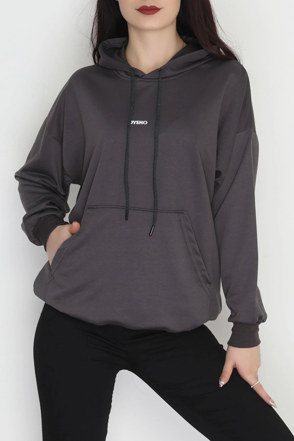 2 İplik Kapşonlu Baskılı Sweatshirt Antrasit - 31316.1878.