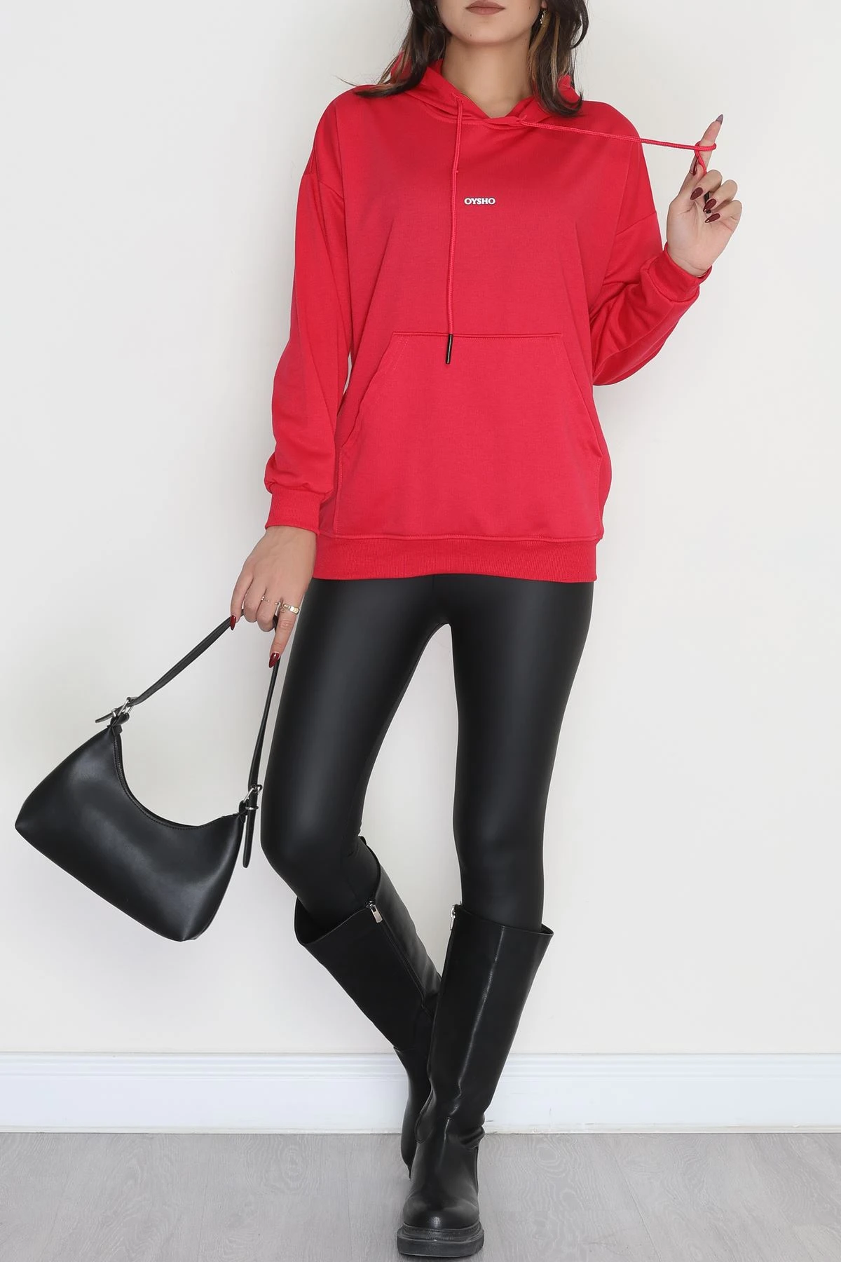 2 İplik Kapşonlu Baskılı Sweatshirt Fuşya - 31316.1878.