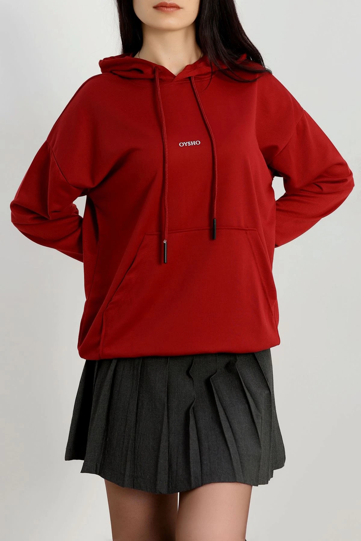 2 İplik Kapşonlu Baskılı Sweatshirt Bordo - 31316.1878.
