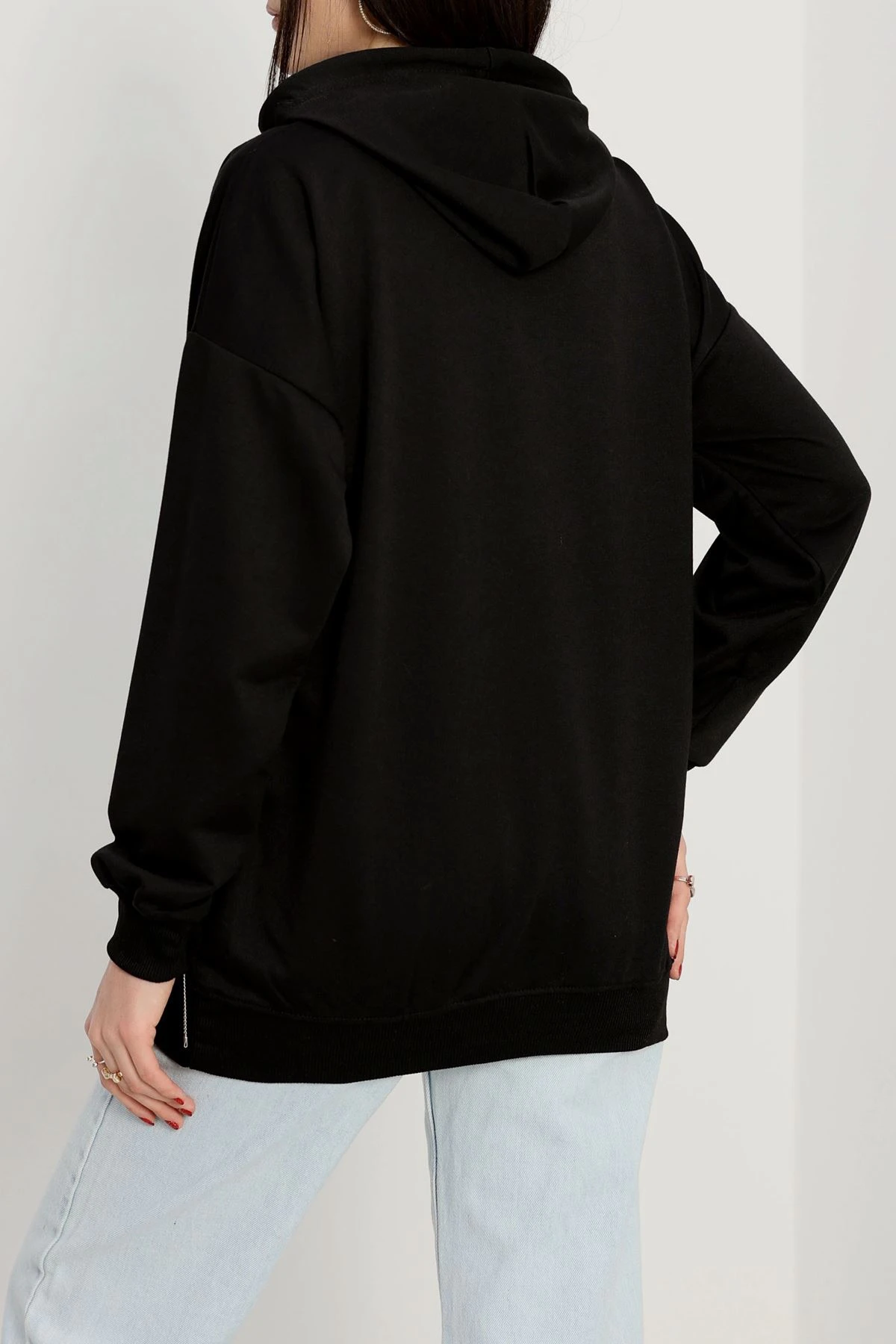 2 İplik Kapşonlu Baskılı Sweatshirt Siyah - 31316.1878.