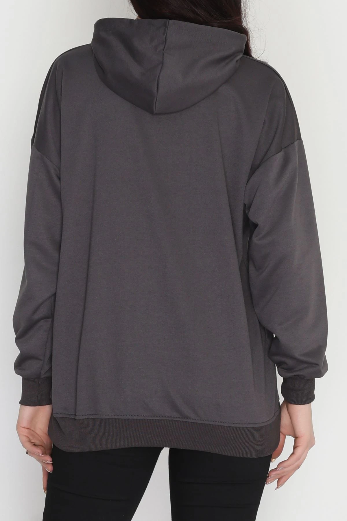 2 İplik Kapşonlu Baskılı Sweatshirt Antrasit - 31316.1878.