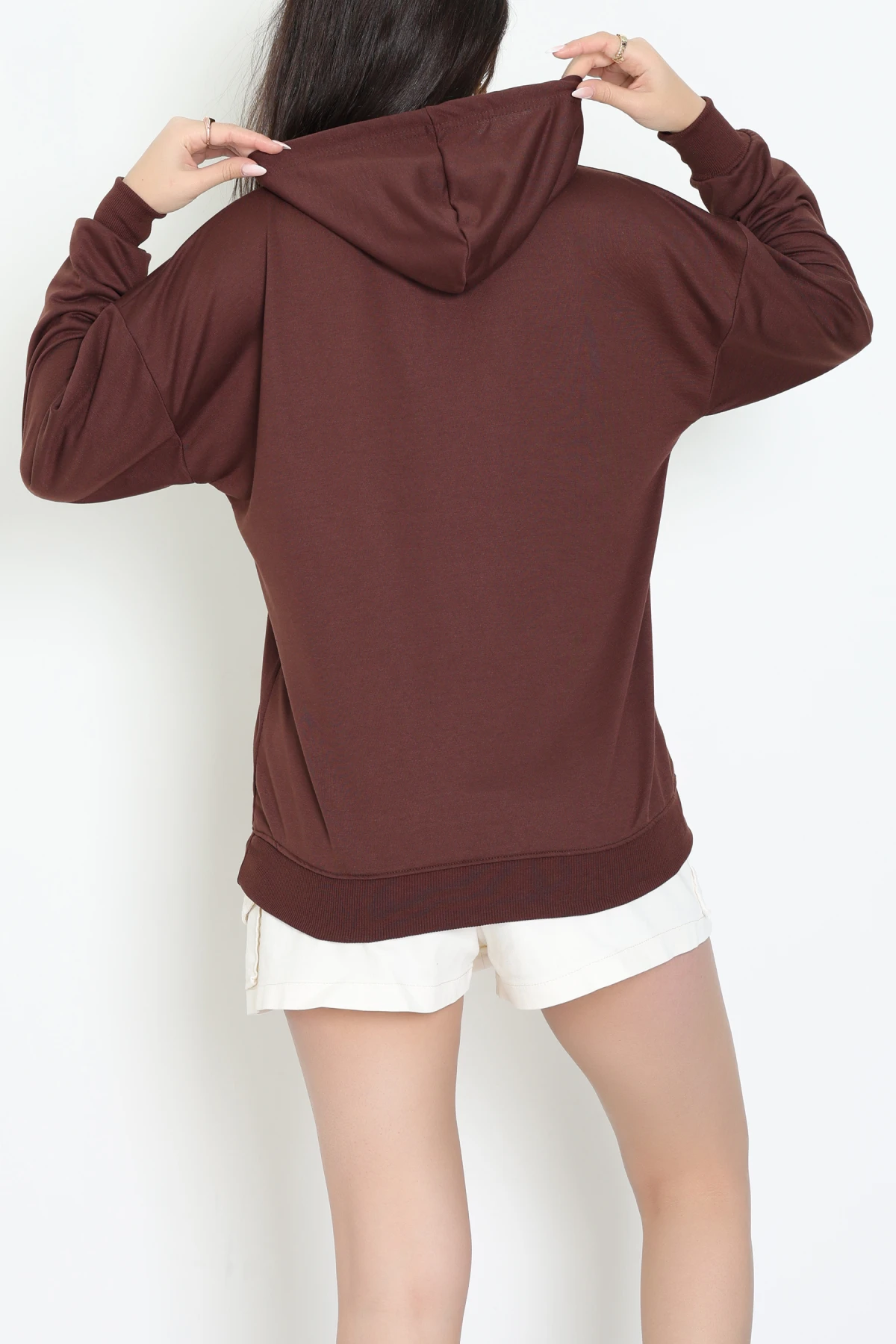 2 İplik Kapşonlu Baskılı Sweatshirt Kahve - 31316.1878.