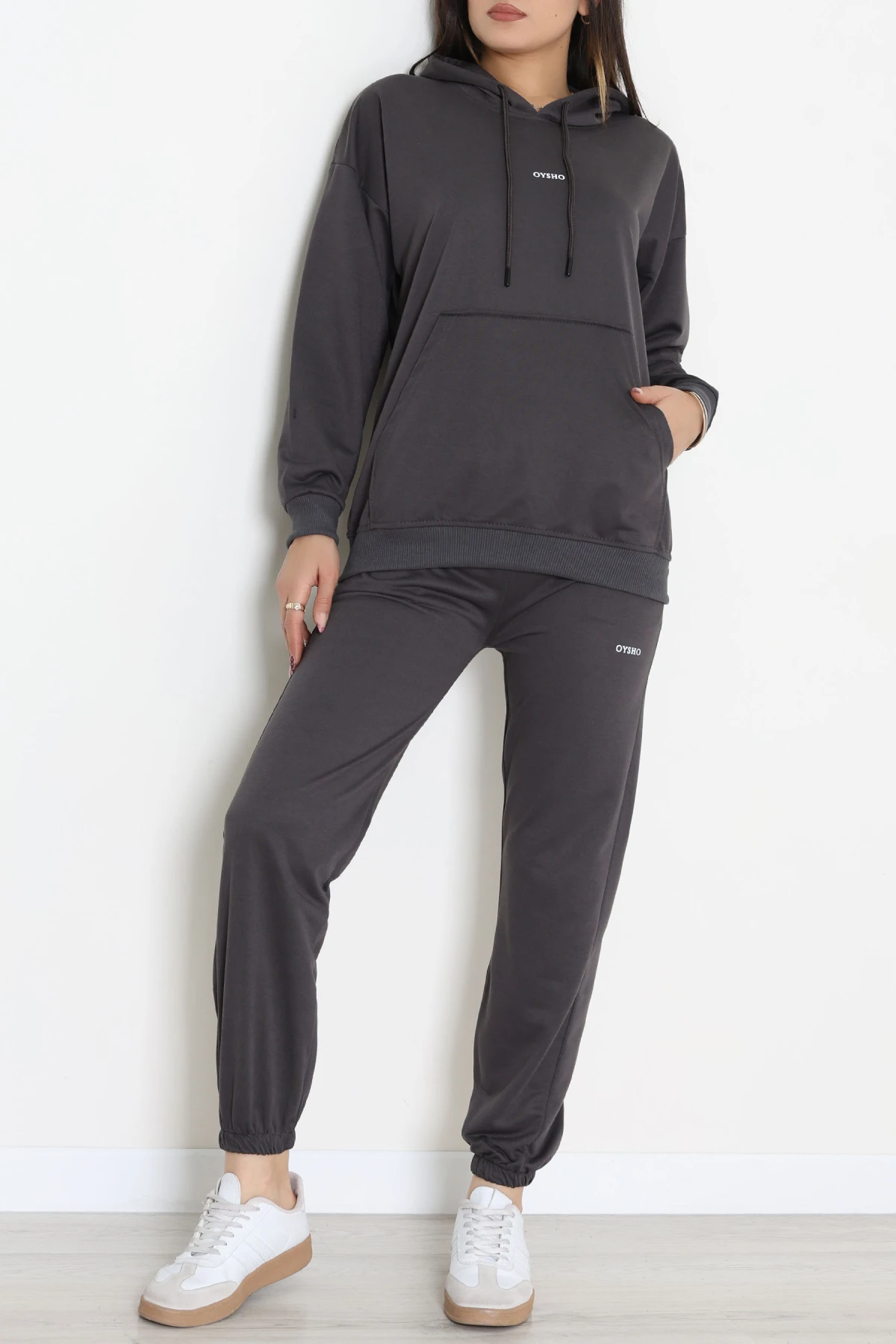 2 İplik Kapşonlu Baskılı Eşofman Takımı Antrasit - 31319.1878.