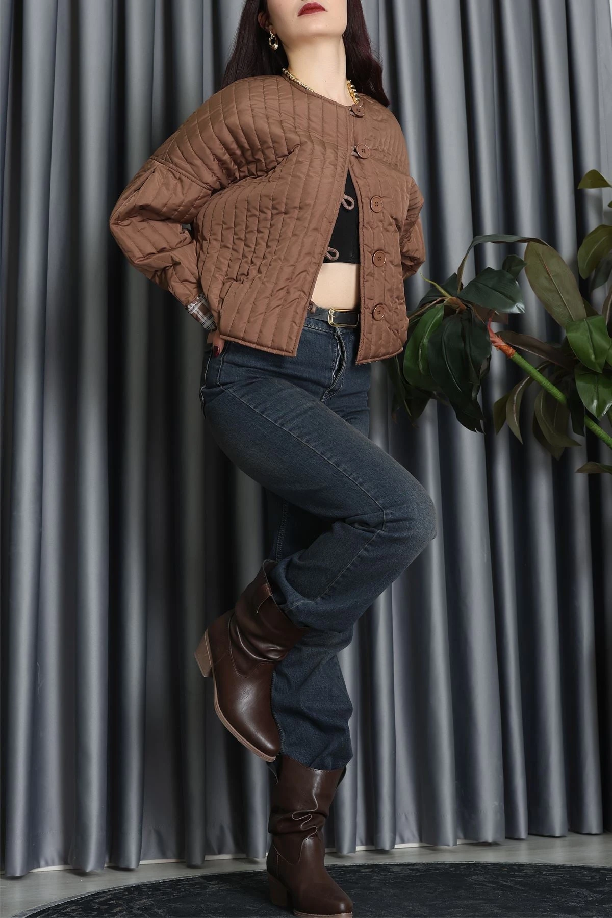 Astarlı Kapitone Ceket Kahve - 31635.439.