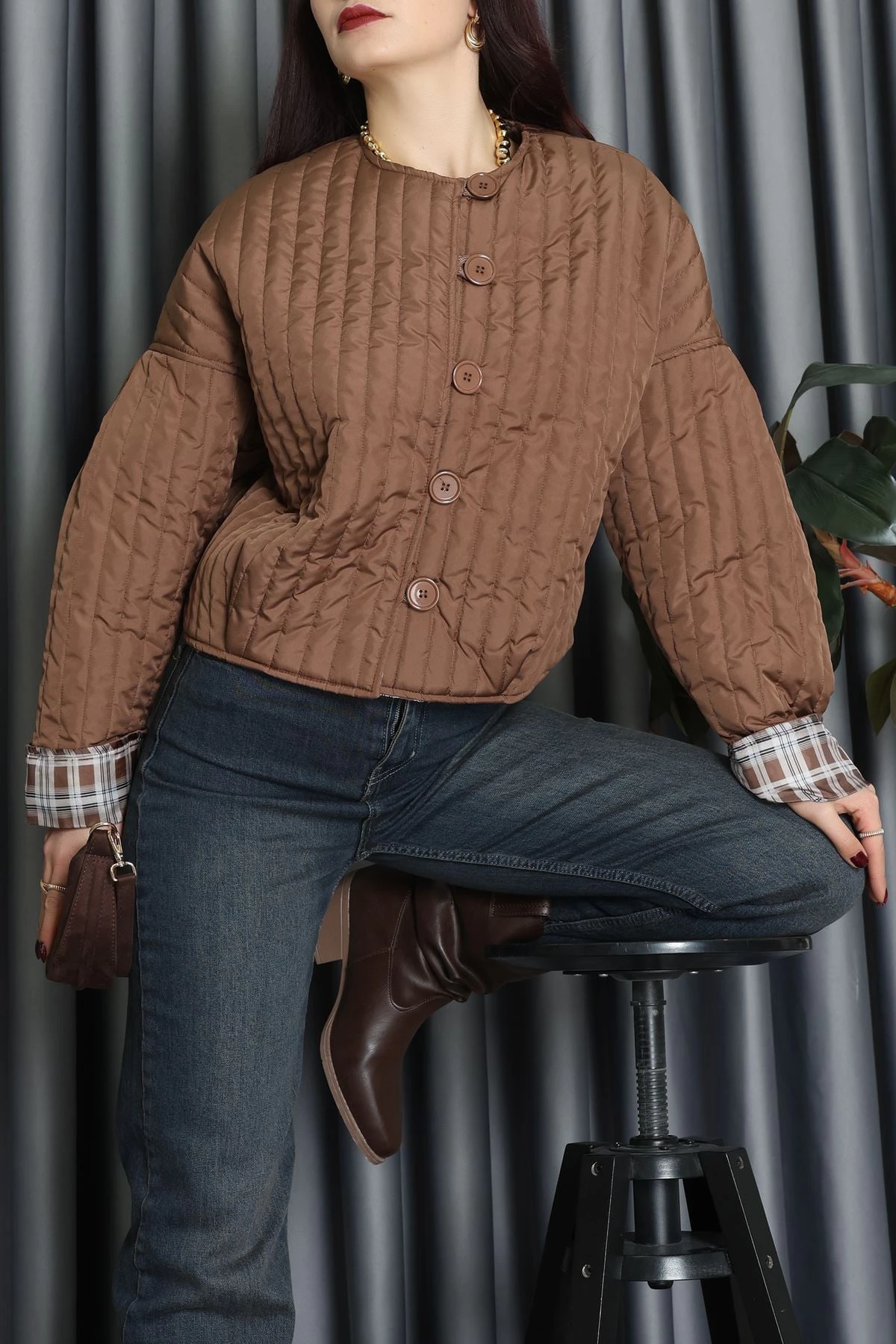 Astarlı Kapitone Ceket Kahve - 31635.439.