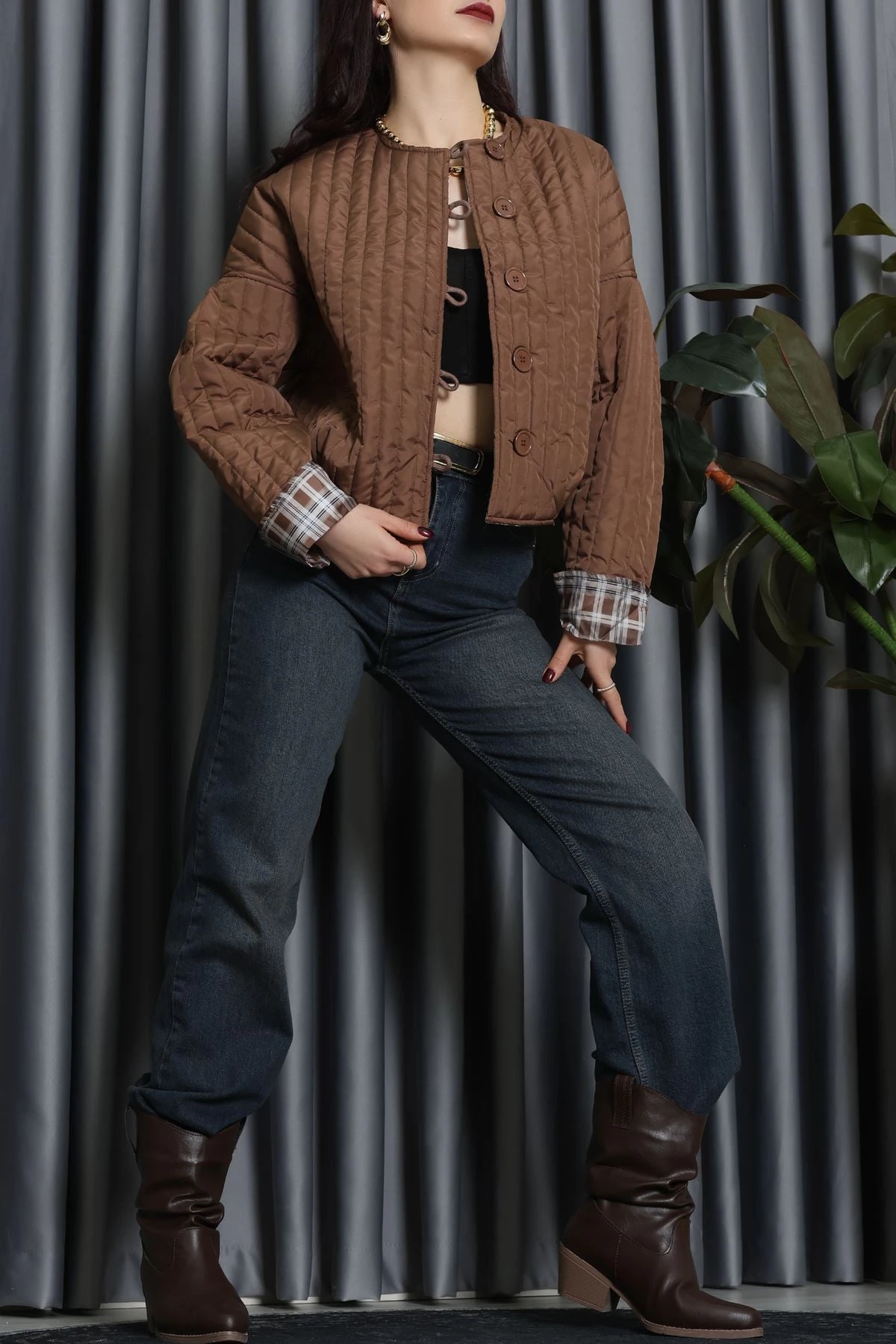 Astarlı Kapitone Ceket Kahve - 31635.439.