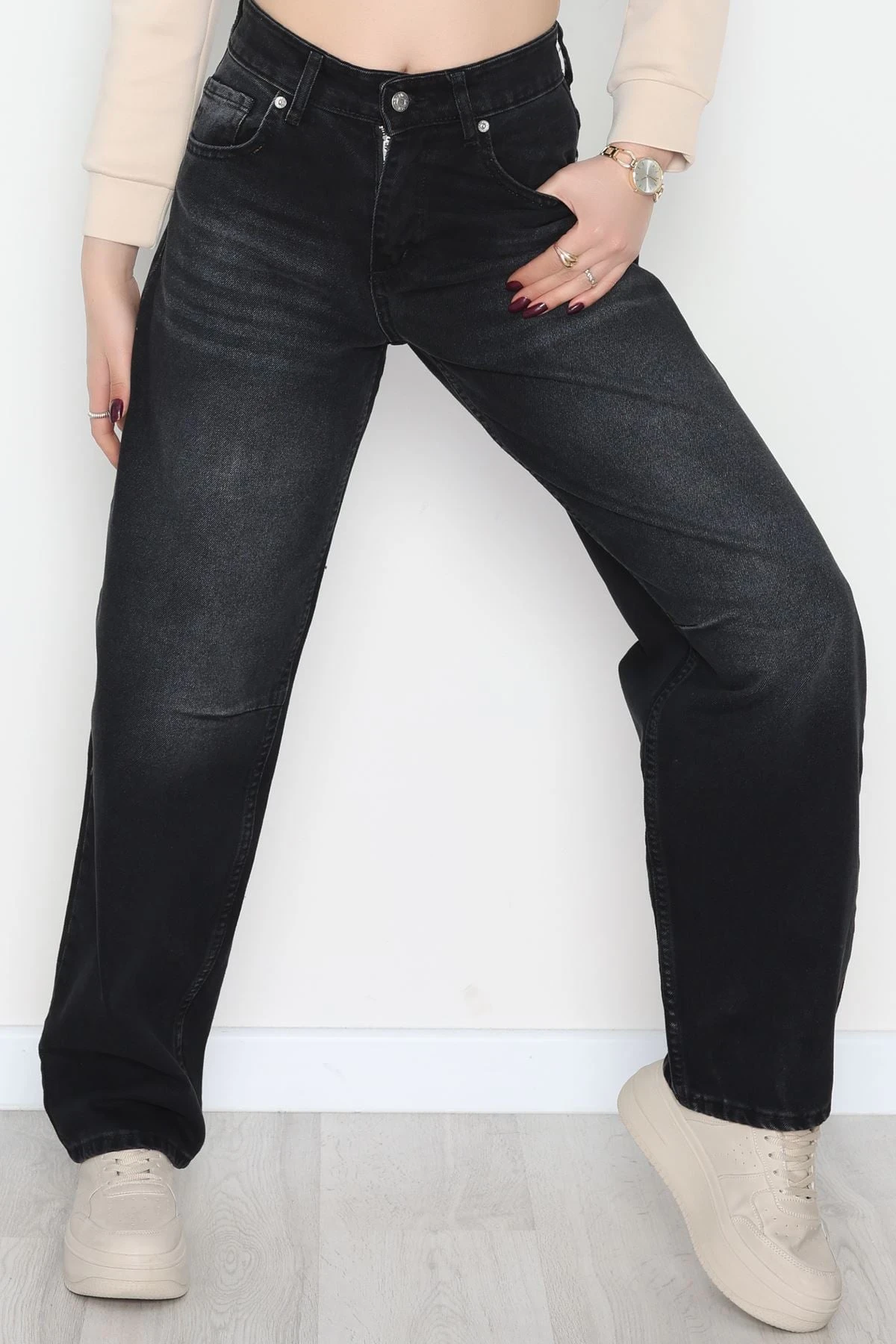 Arkası Tokalı Baggy Kot Pantolon Füme - 31712.2059.