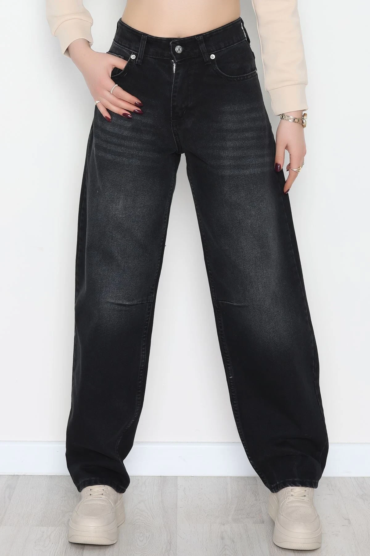 Arkası Tokalı Baggy Kot Pantolon Füme - 31712.2059.