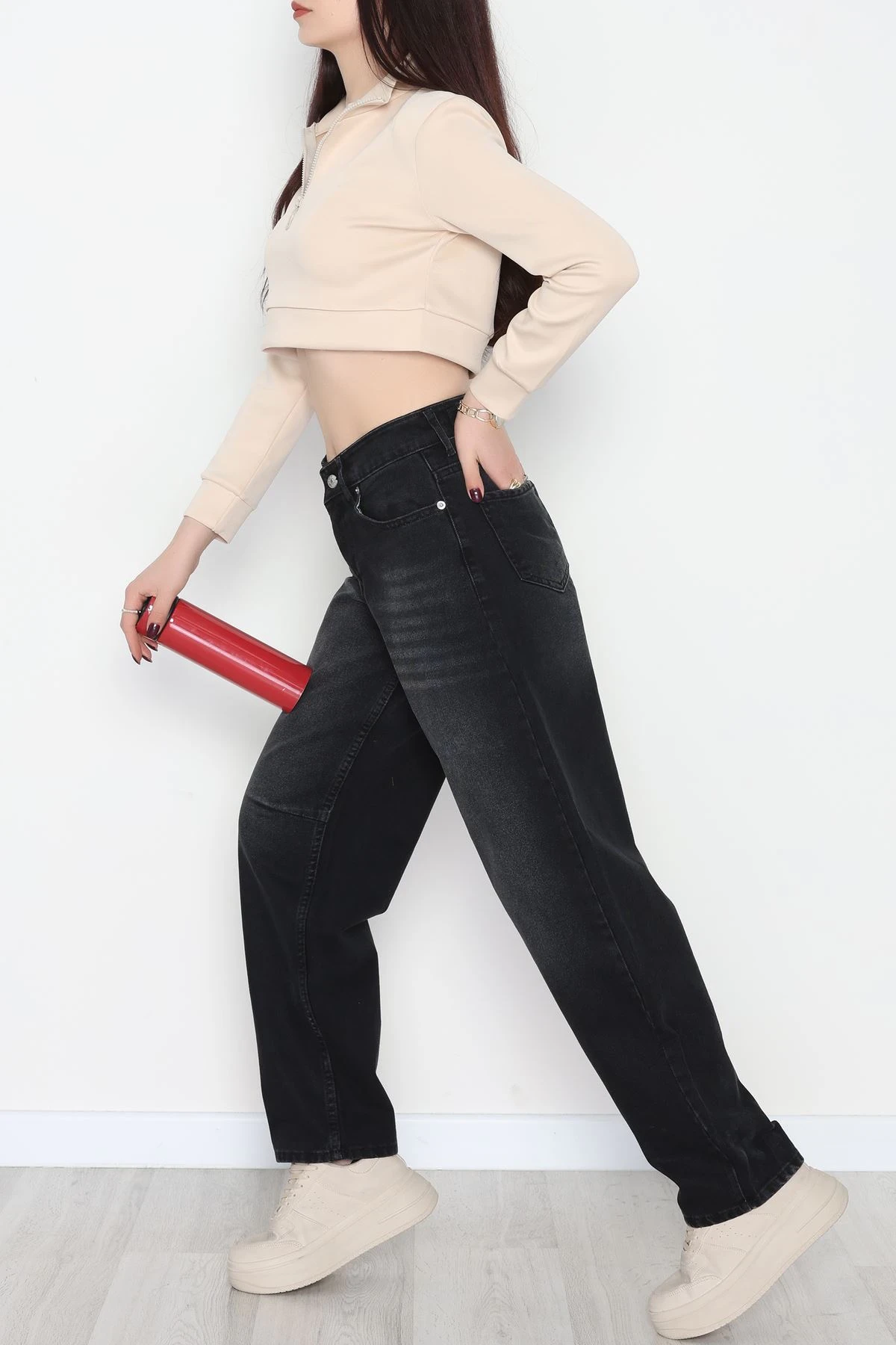 Arkası Tokalı Baggy Kot Pantolon Füme - 31712.2059.